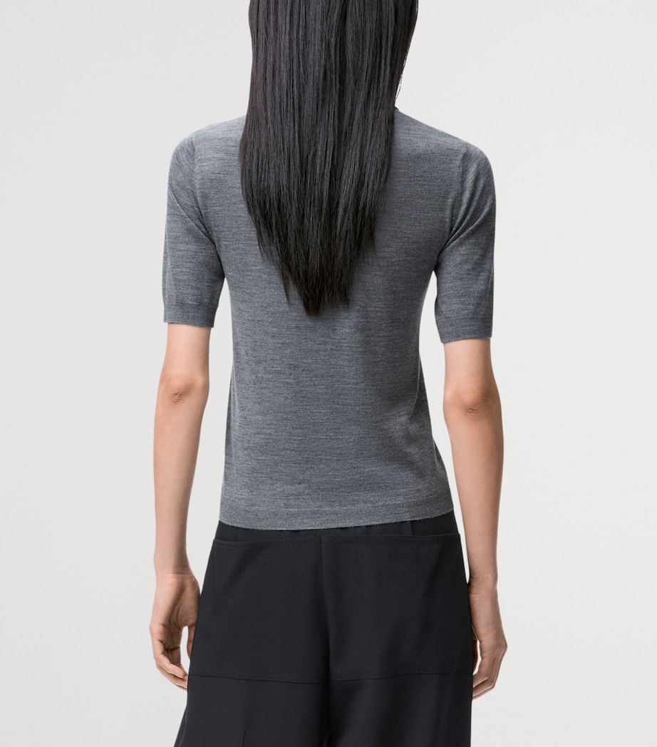 LOEWE Womens Wool Short-Sleeve Logo Sweater Grey/navy Blue Image 4