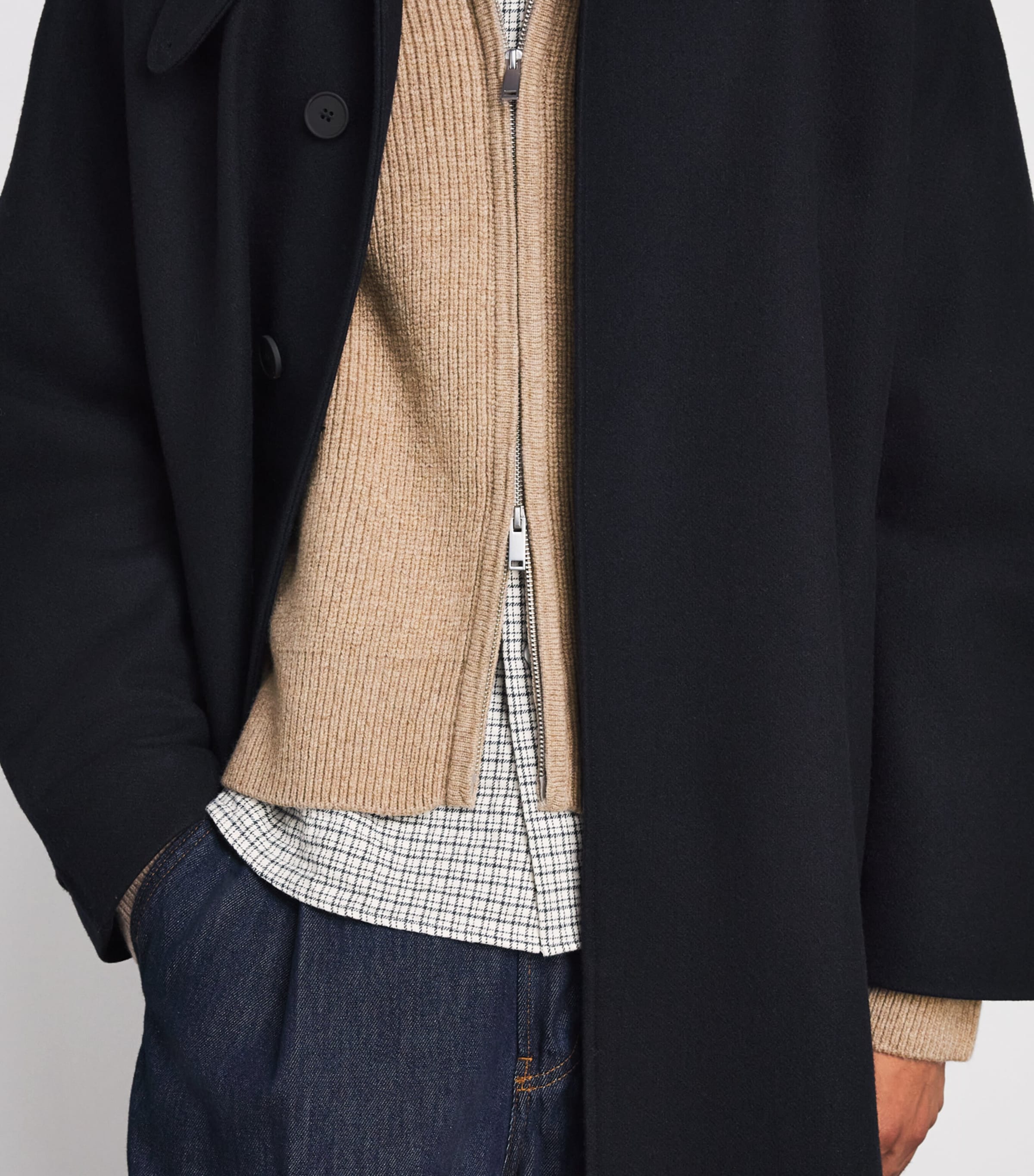 Studio Nicholson Mens Merino Sandos Zip-Up Cardigan Oatmeal Image 3