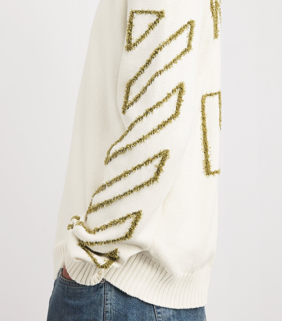 Cotton Jacquard Diagonal Arrow Sweater CREAM Image 6