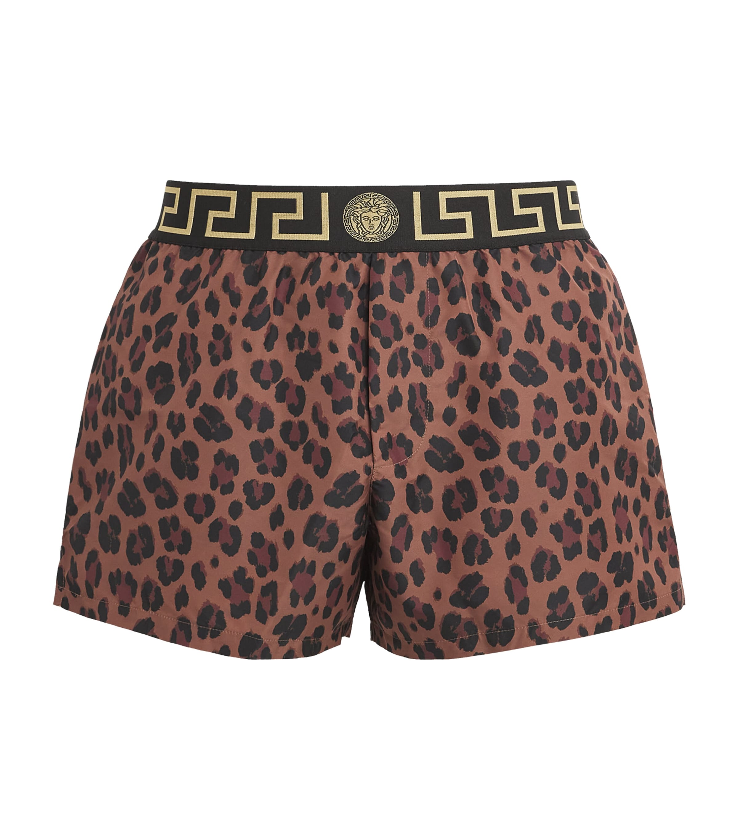 Shop Versace Leopard Print Swim Shorts