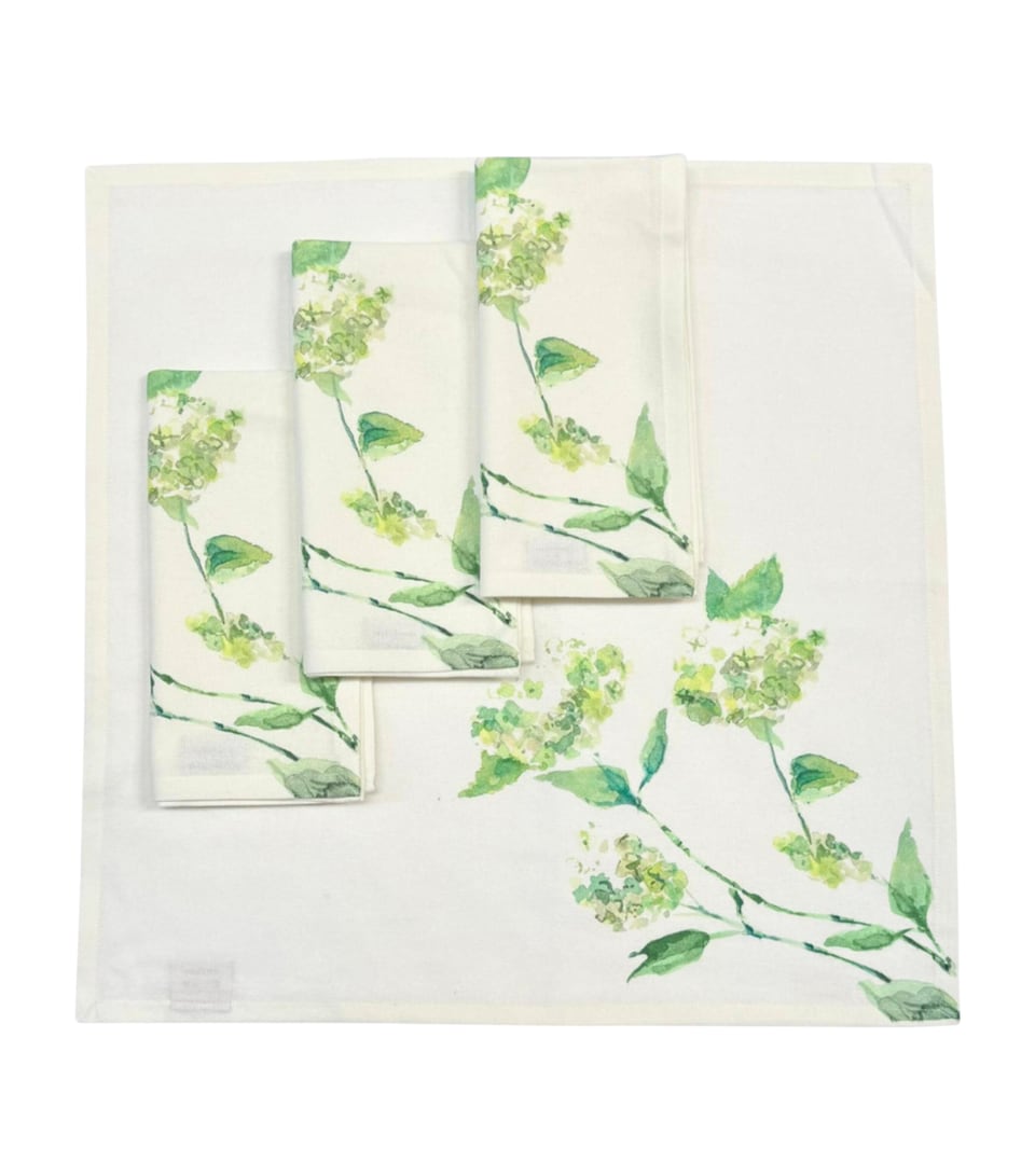 Maison Margaux Set of 4 Mary-Clare The Hydrangea Napkins (50cm x 50cm) White/ Green