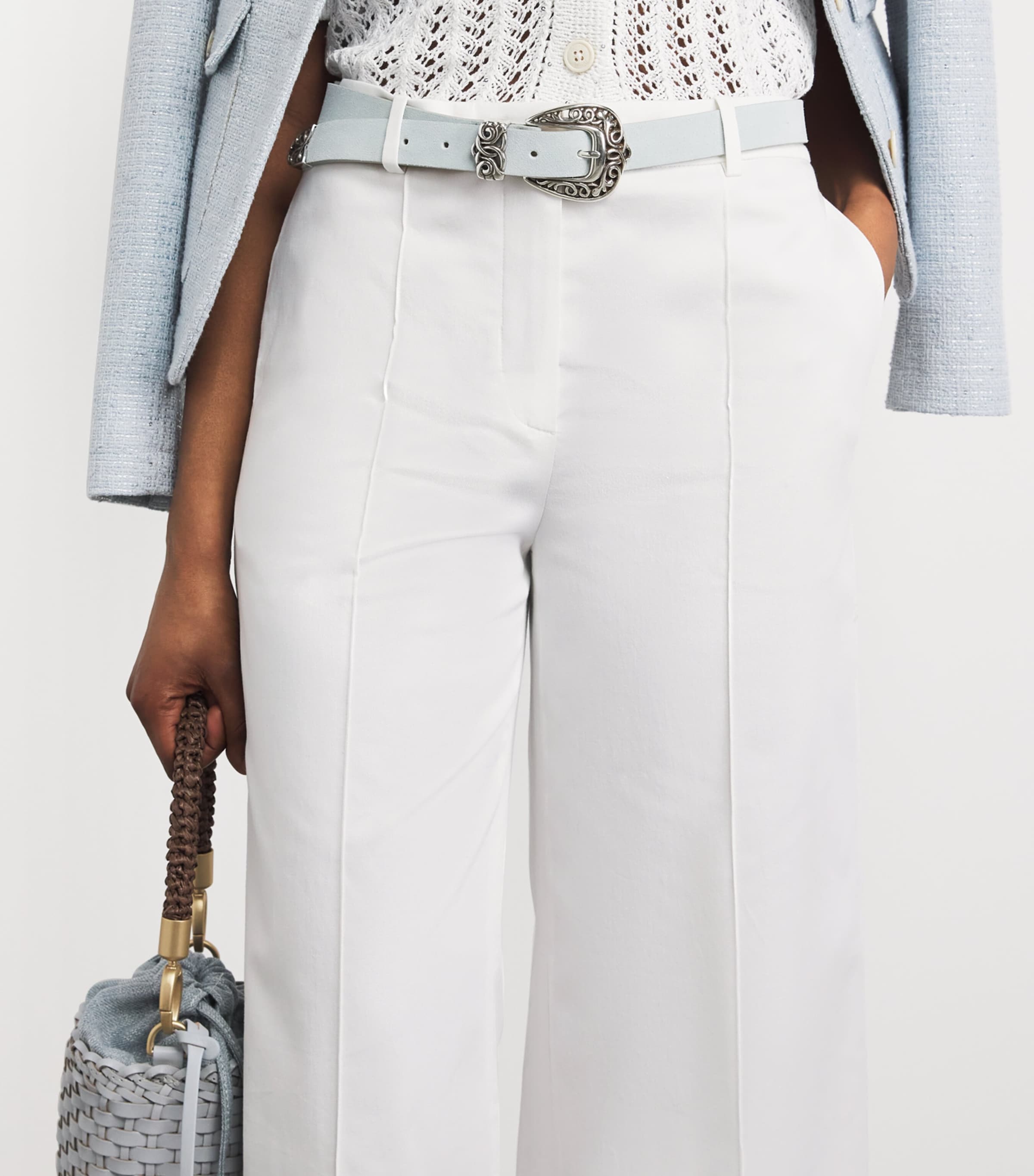 Eleventy Womens Stretch-Cotton Cropped Wide-Leg Trousers Bianco Image 3