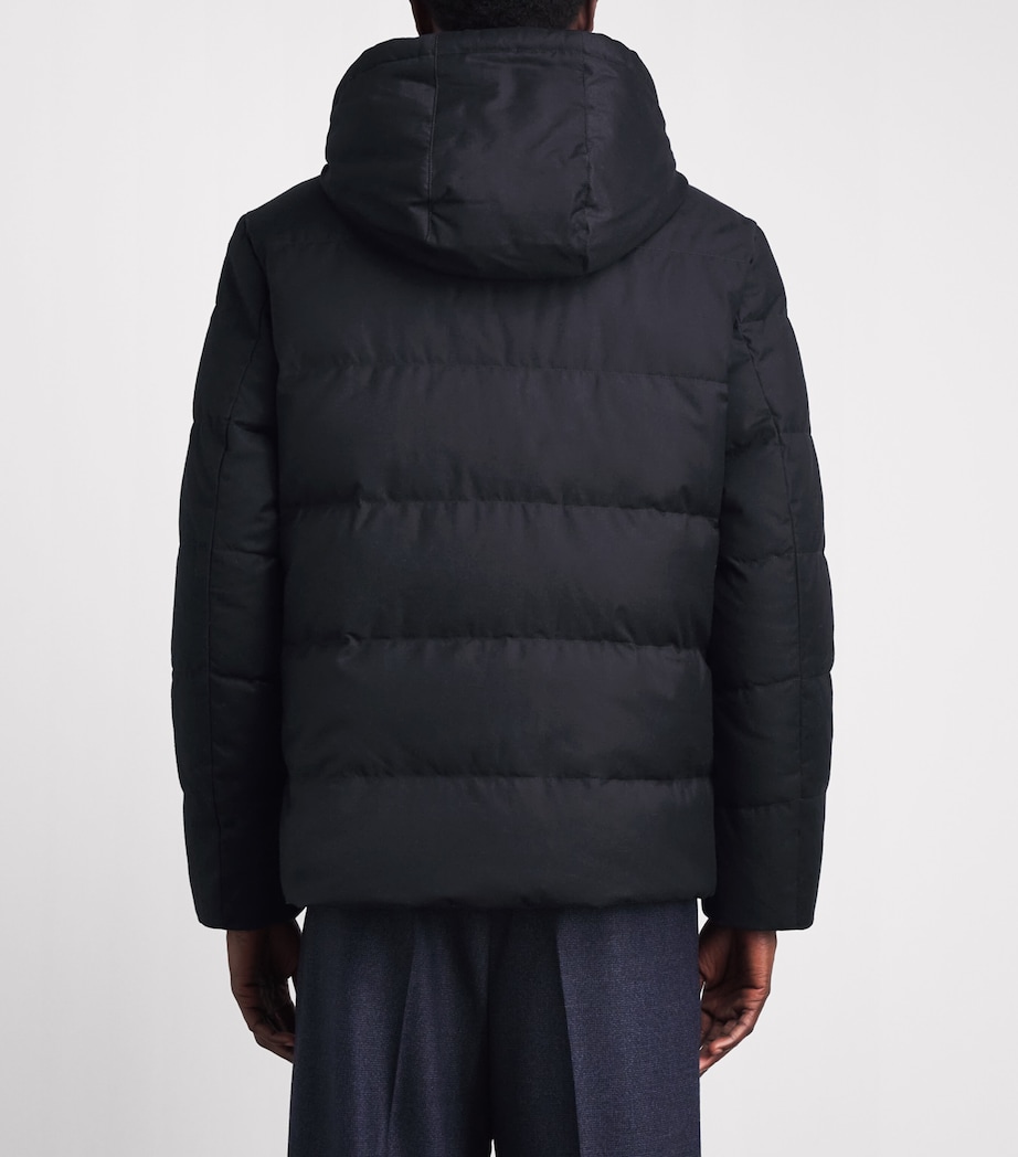 Yves Salomon Mens Down Wool-Silk Hooded Parka Dark Navy Image 5
