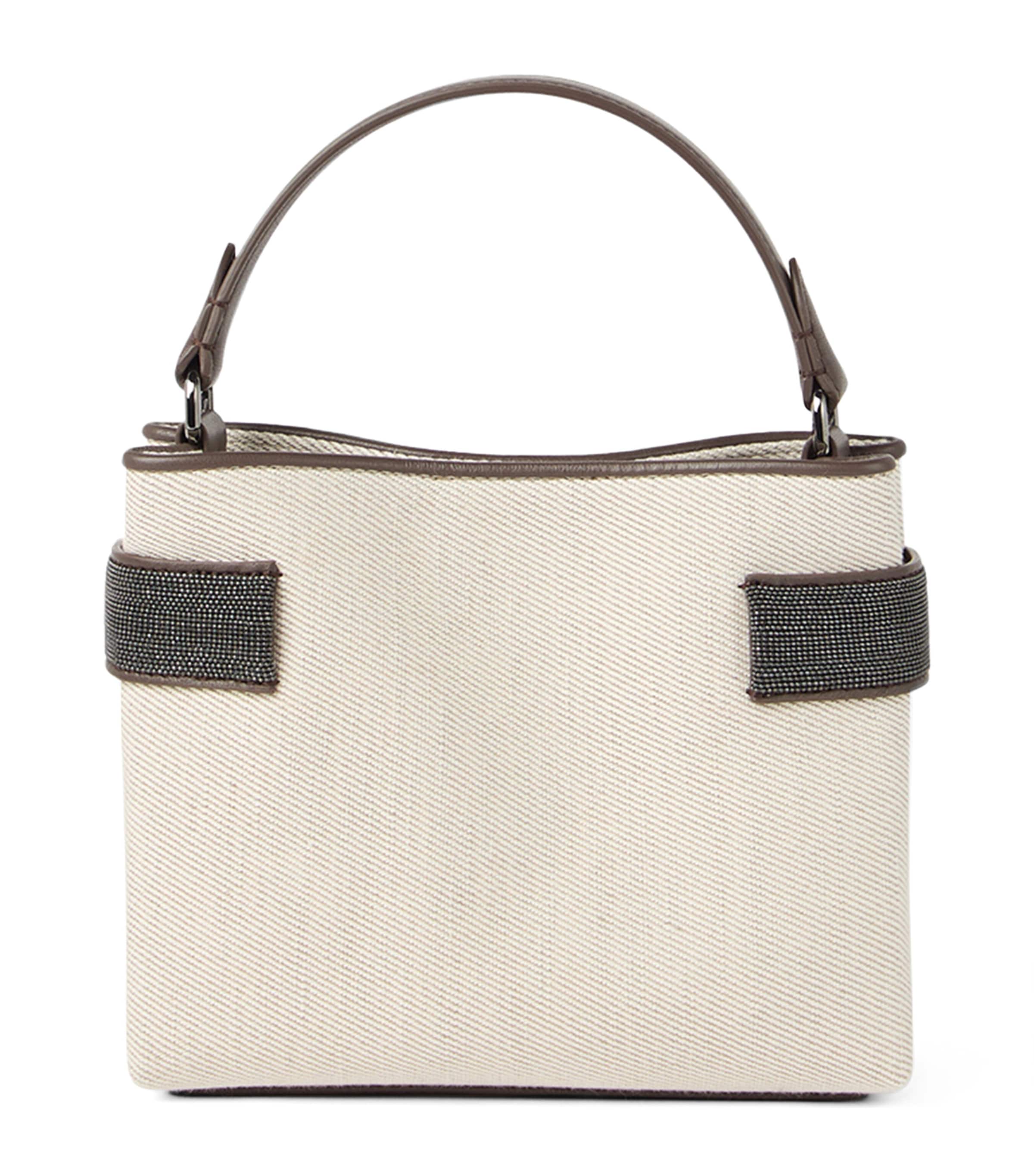 Shop Brunello Cucinelli Small Cotton-linen Essence Top-handle Bag In White
