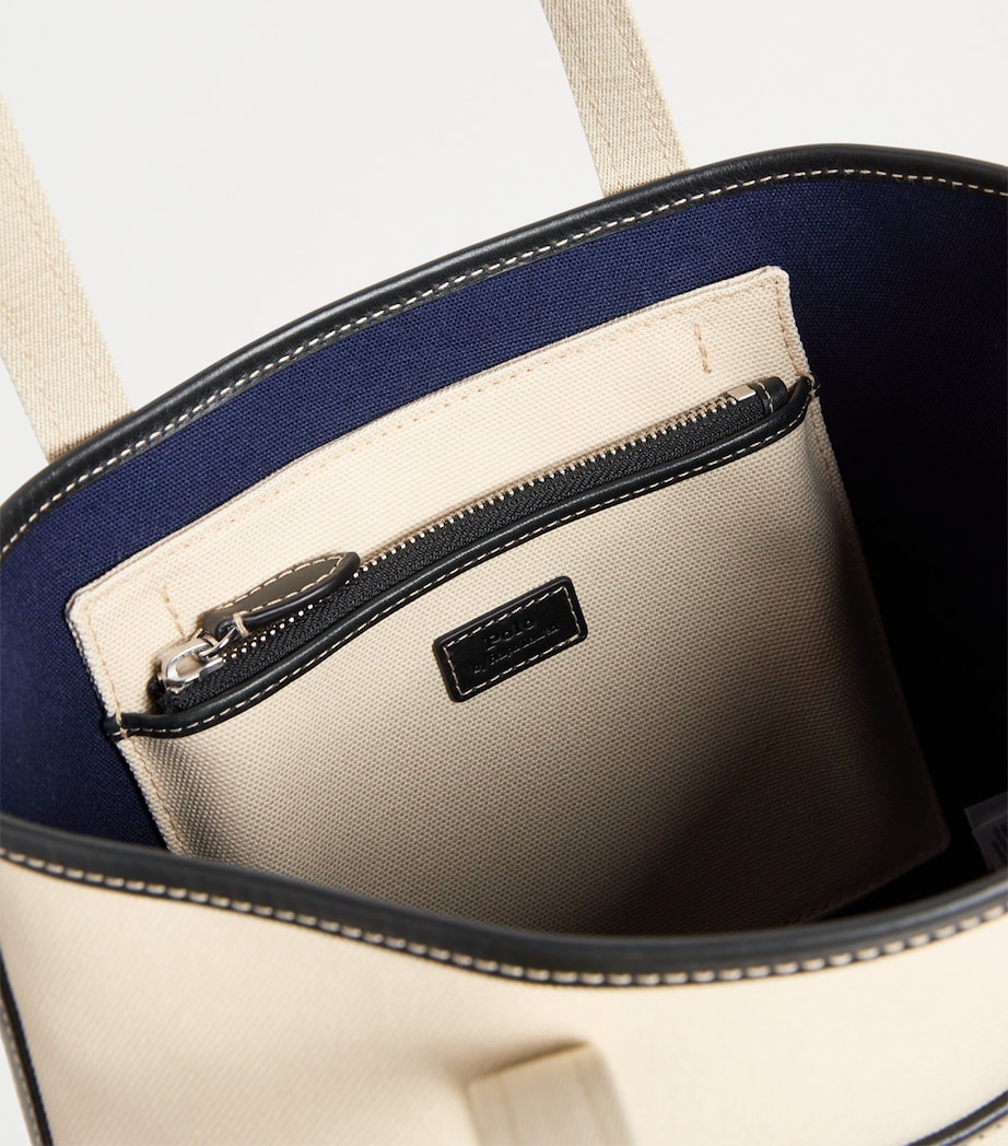 Small Canvas Polo Bear Tote Bag ECRU/BLACK Image 4