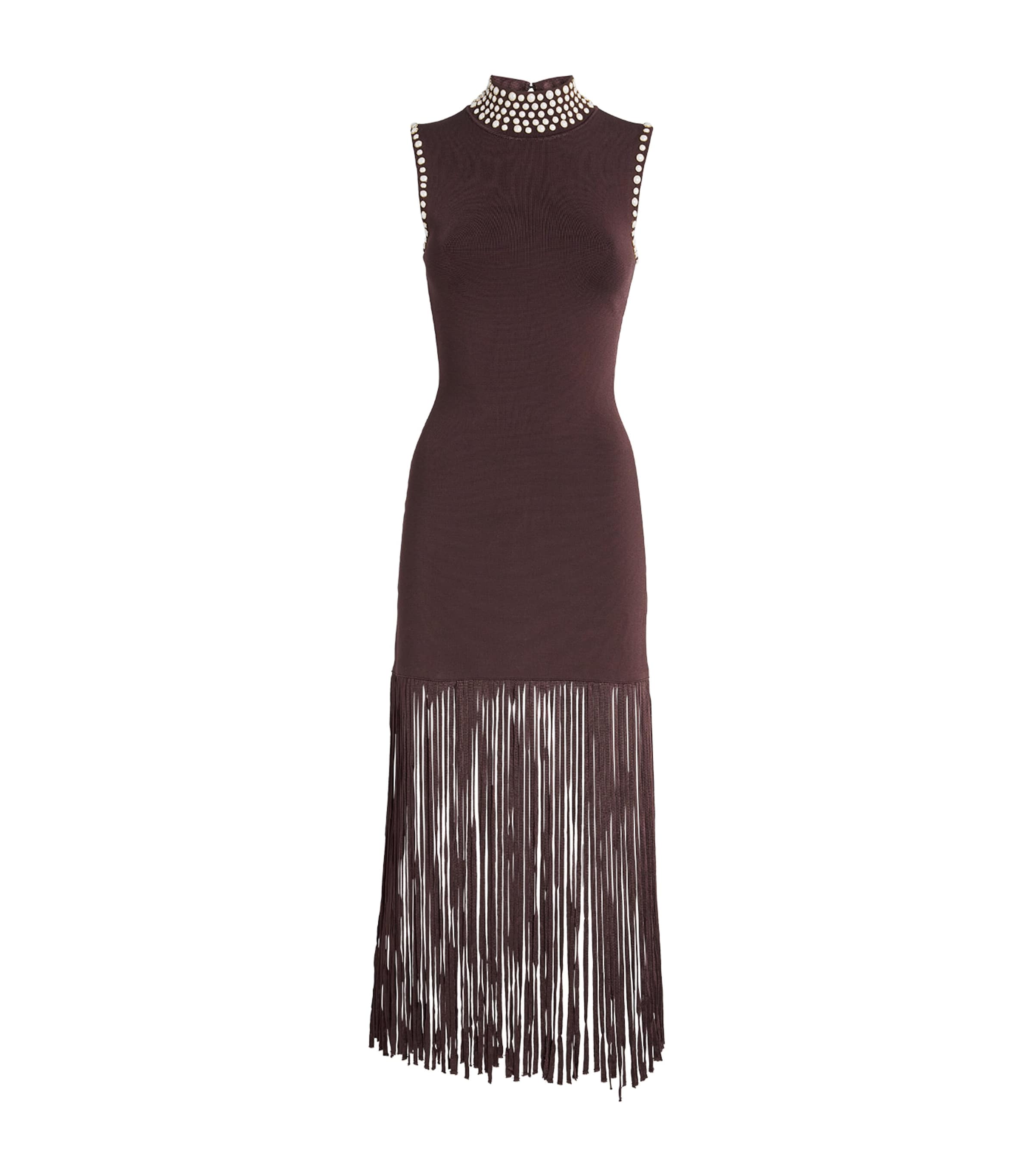 Sandro Embellished Fringe Midi Dress In Brown