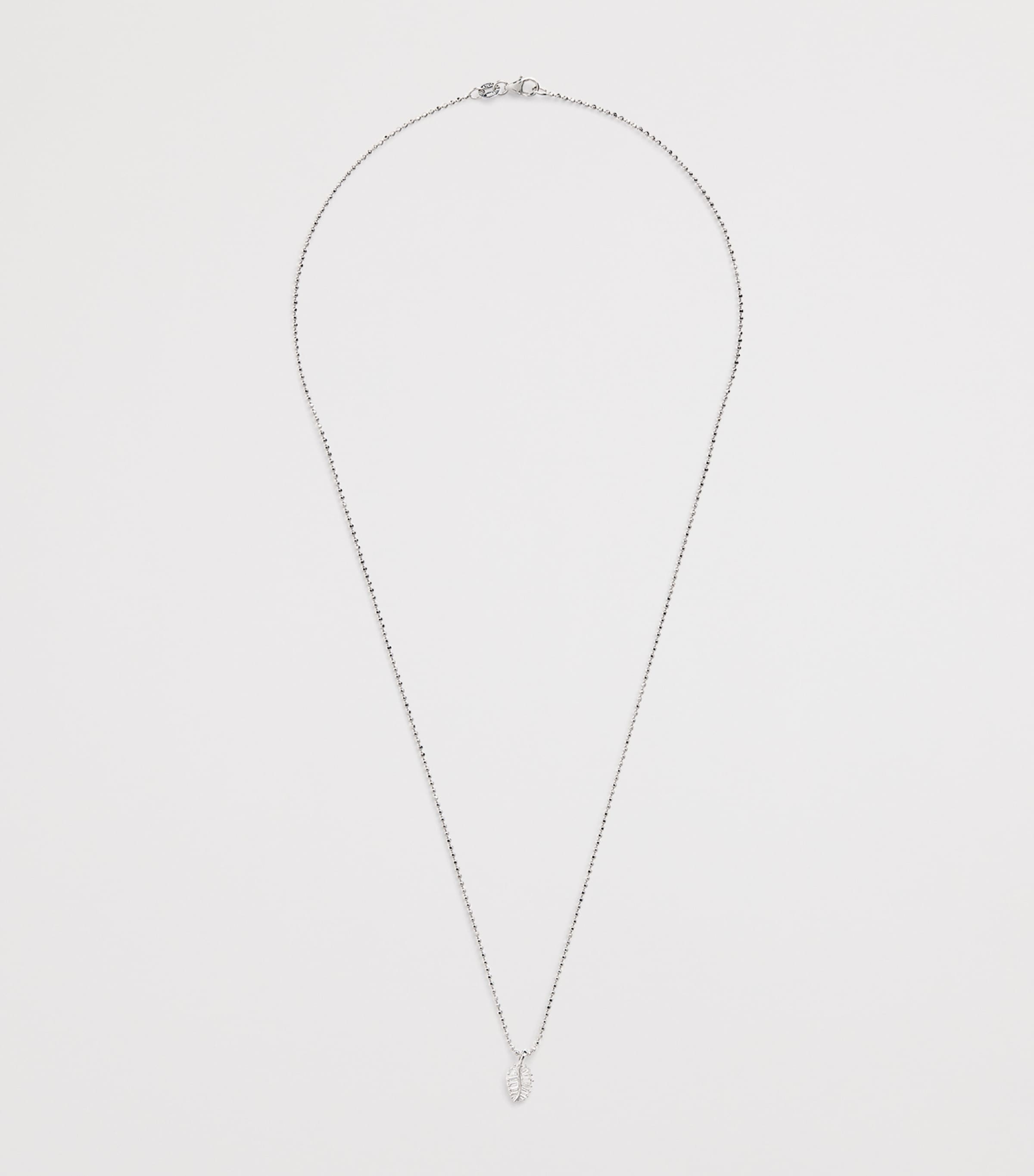 White Gold and Diamond Small Palm Leaf Necklace WHITE GOLD Image 3