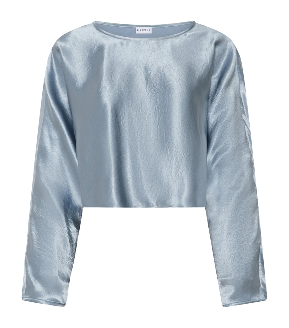 Marella Womens Satin Cropped Blouse Dust Blue Image 1