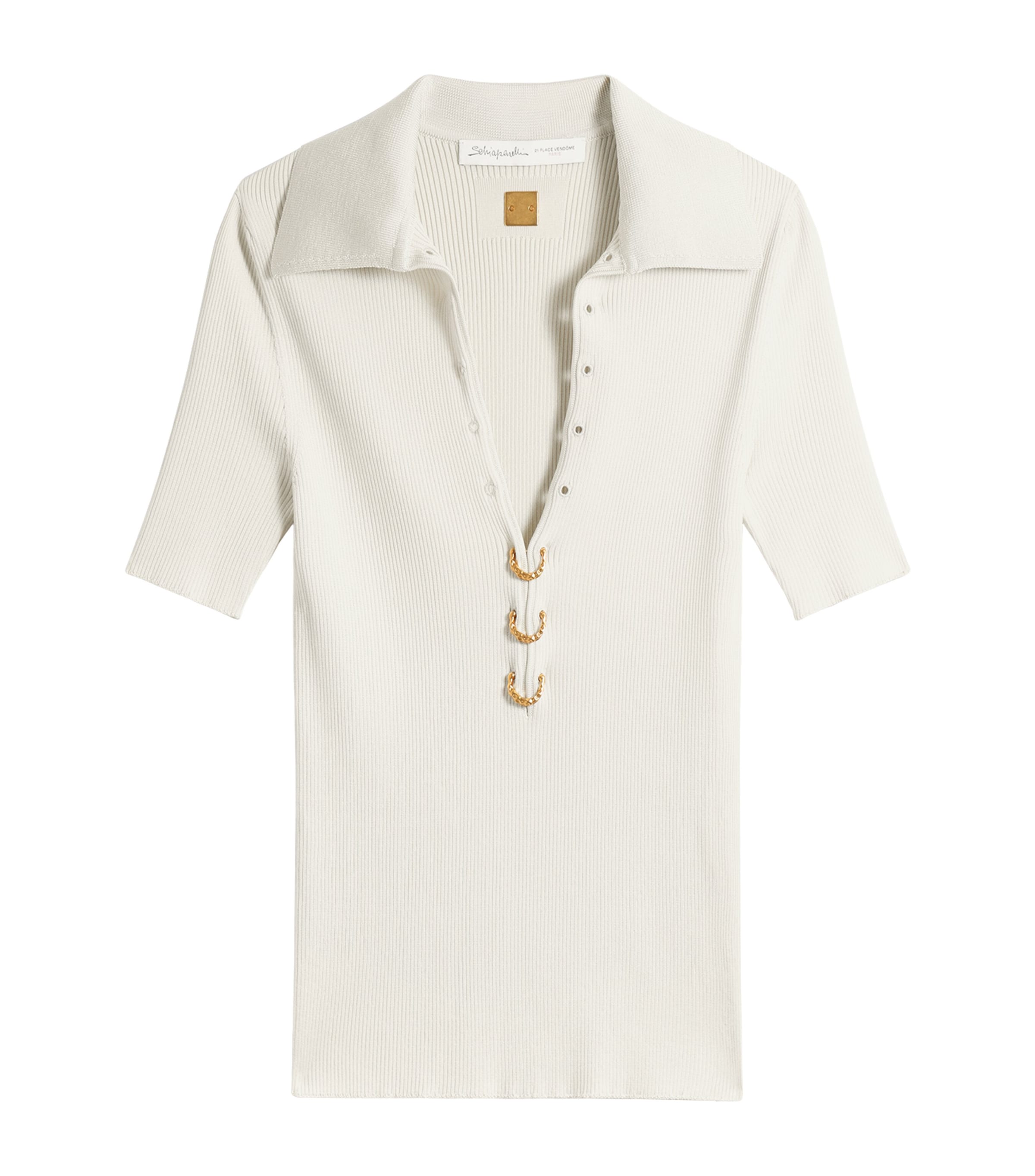 Schiaparelli Womens Silk Pierced Polo Shirt Ecru Image 1