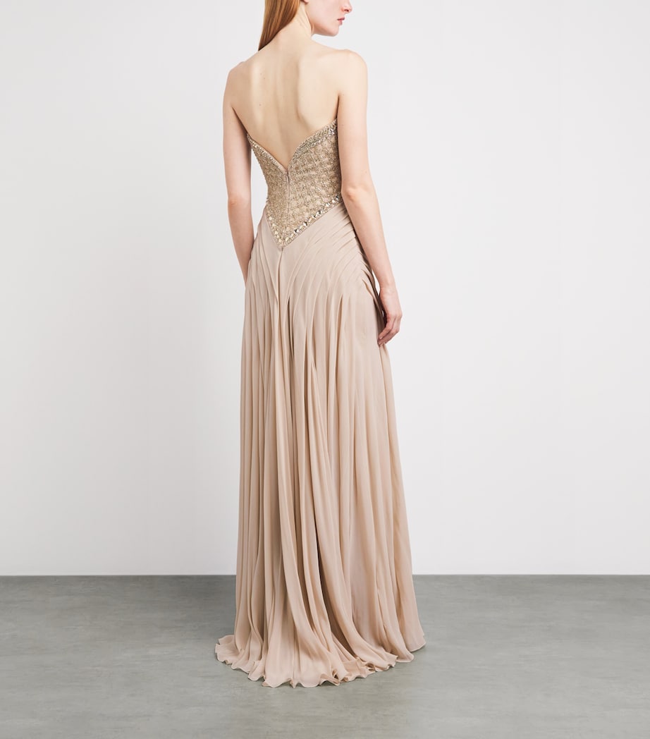 GEORGES HOBEIKA Womens Embellished Strapless Gown Beige Pink Tint Image 4