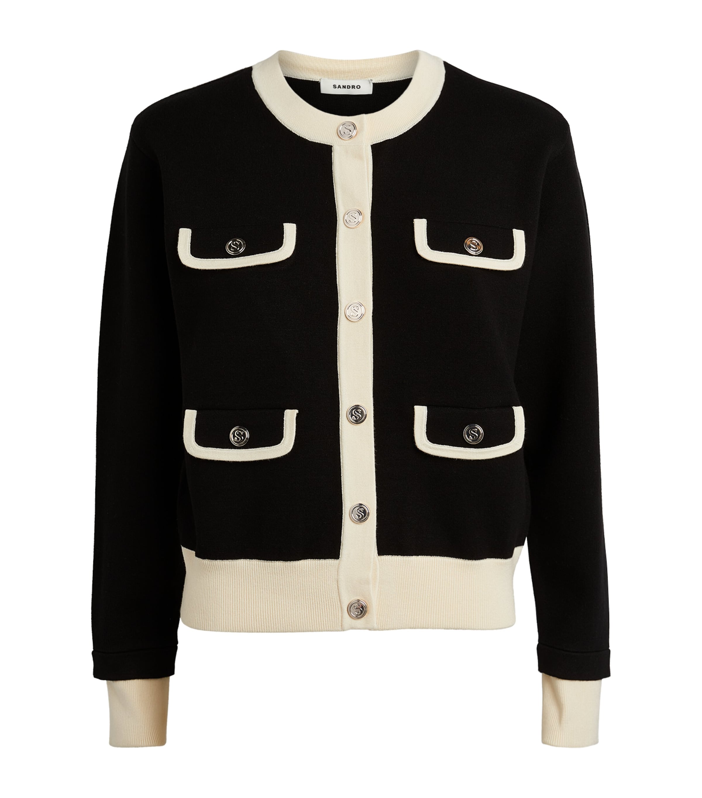 Shop Sandro Contrast-trim Cardigan In Black