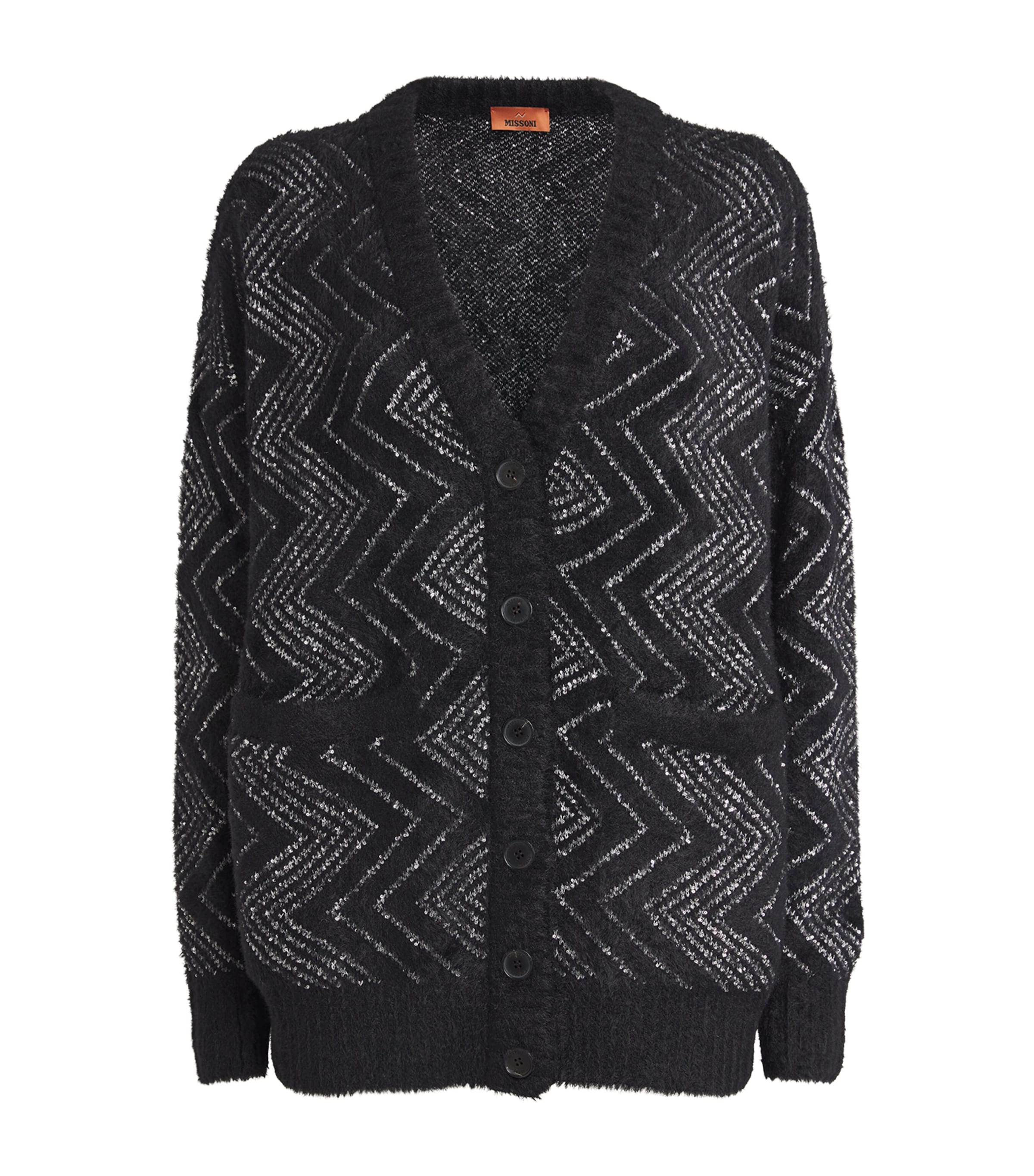 Shop Missoni Sequinned Chevron Cardigan In Black