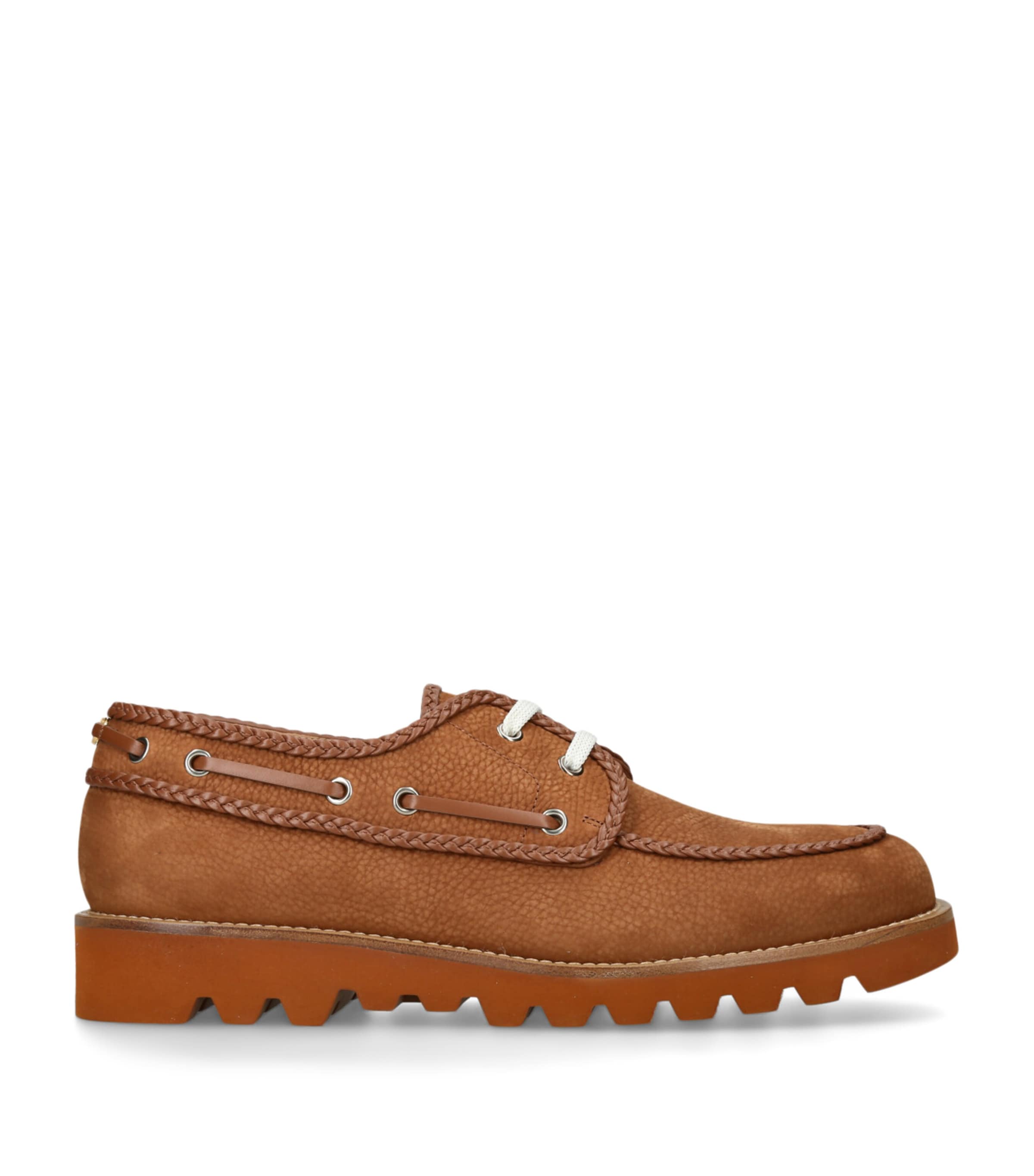 Valentino Suede Palm Avenue Boat Shoes In Brown