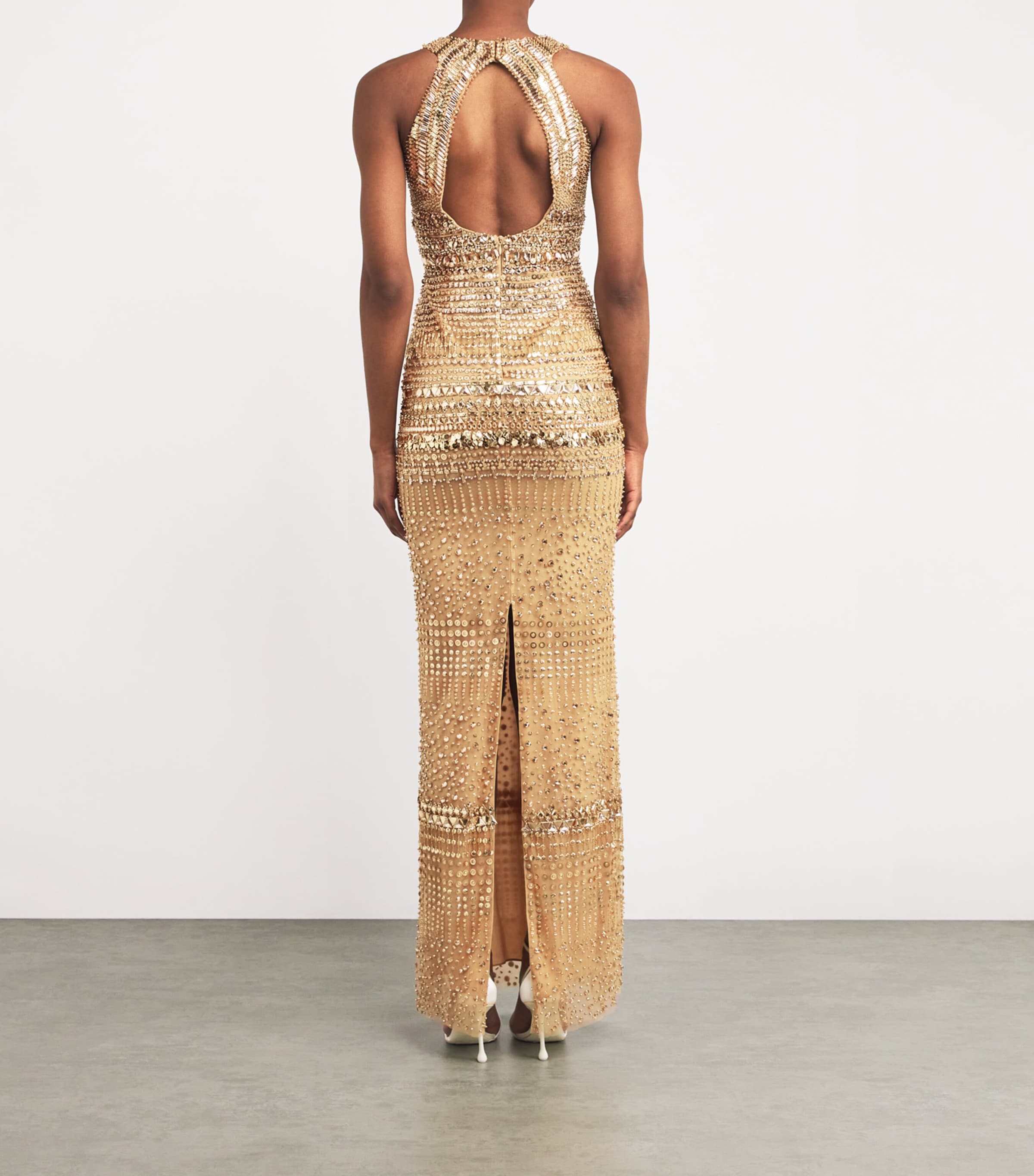 Zuhair Murad Womens Embellished V-Neck Gown Gold Image 3