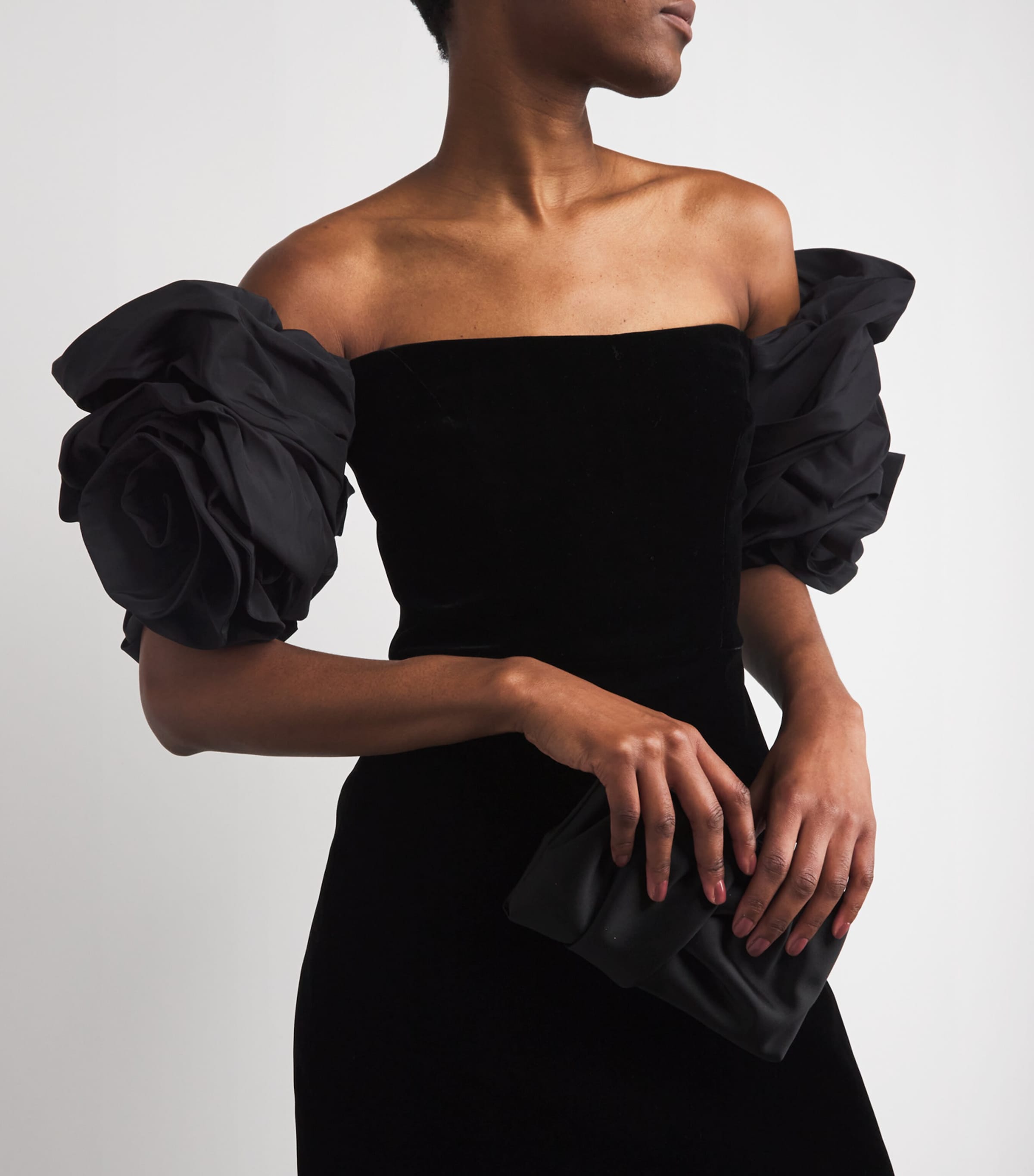 Stretch-Velvet Rosette Mini Dress 001 BLACK Image 4