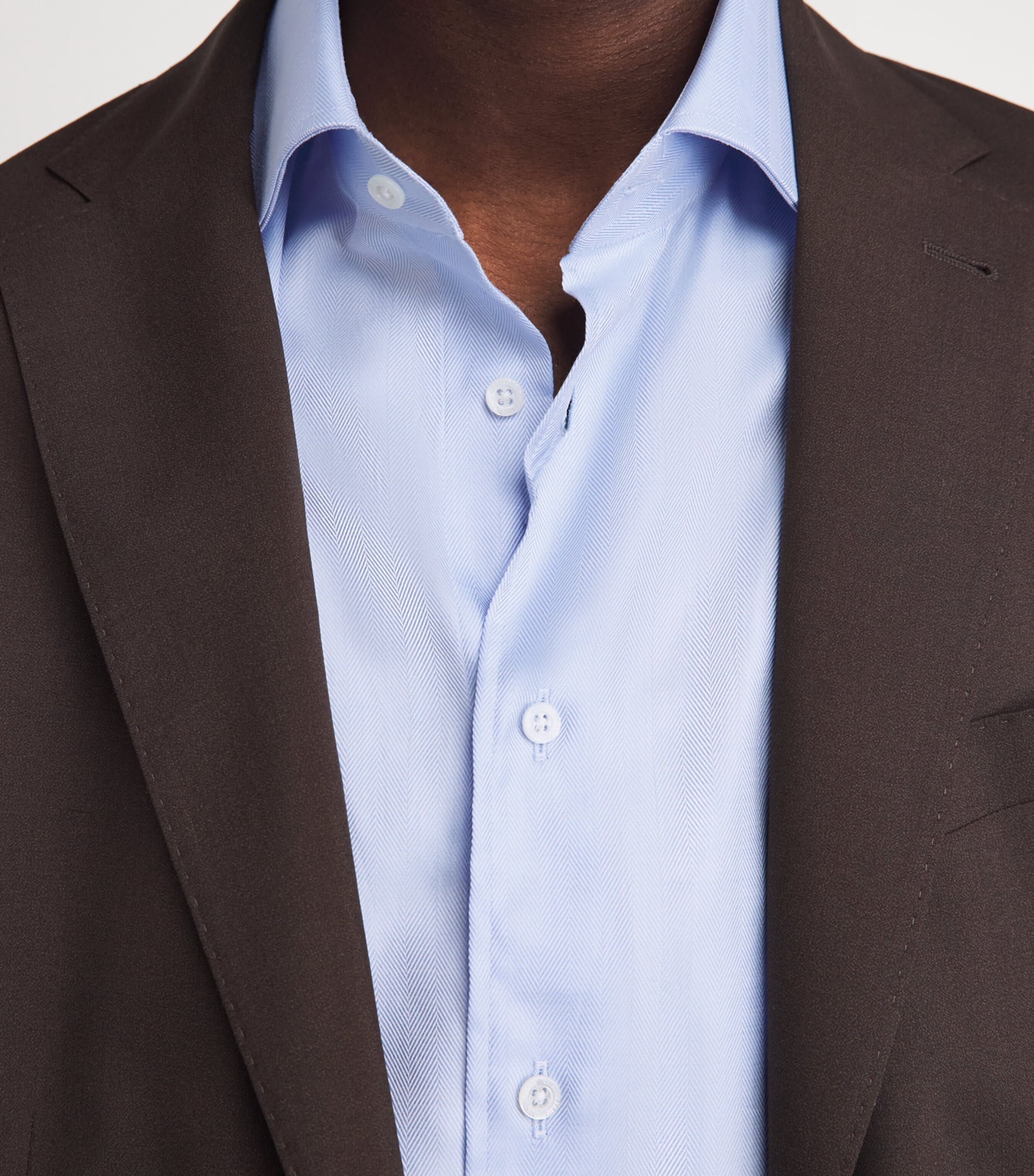 Corneliani Mens Cotton Herringbone Shirt Navy Blue Image 3