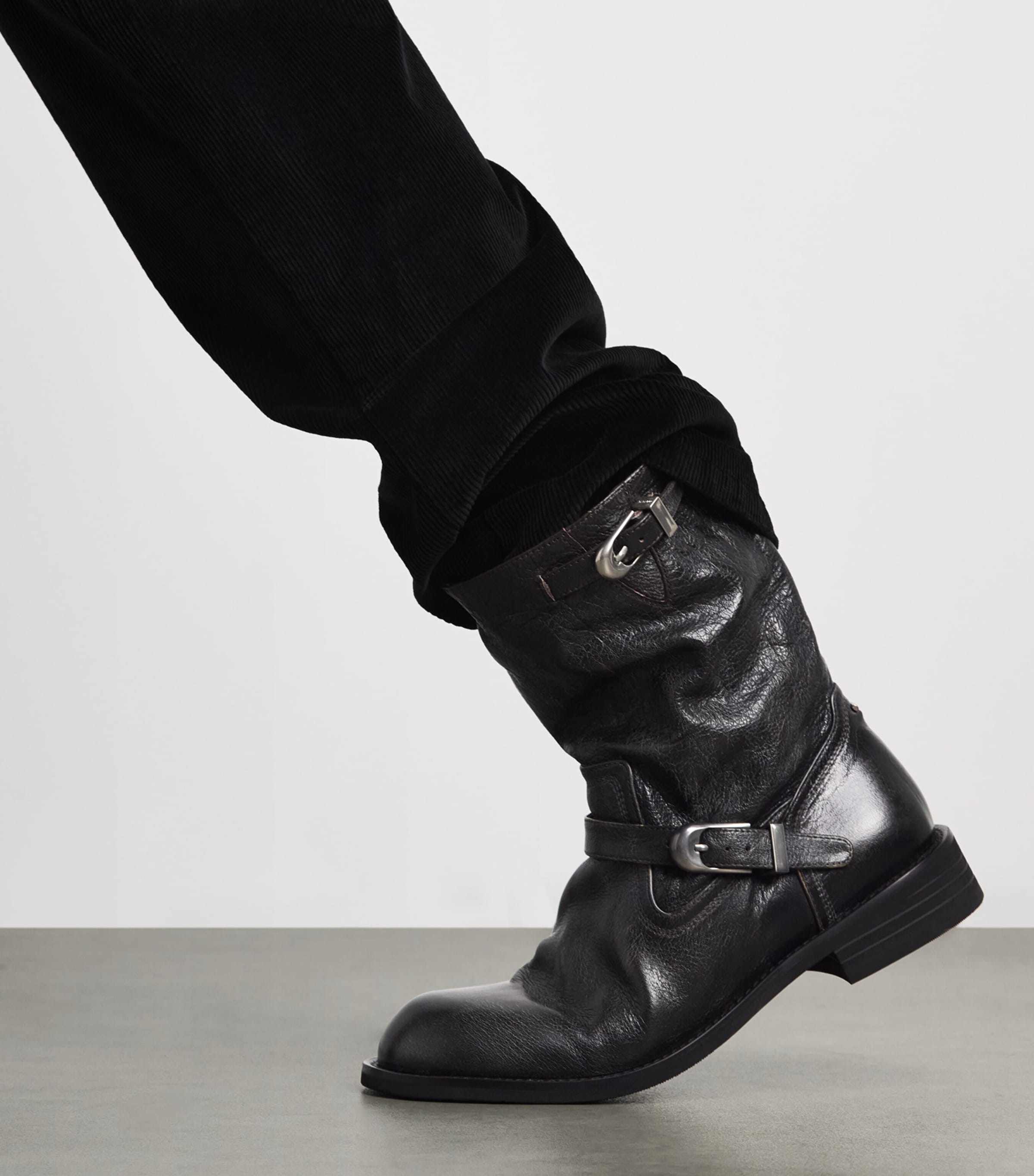 System Leather Buckle Ankle Boots Dark Brown Image 2