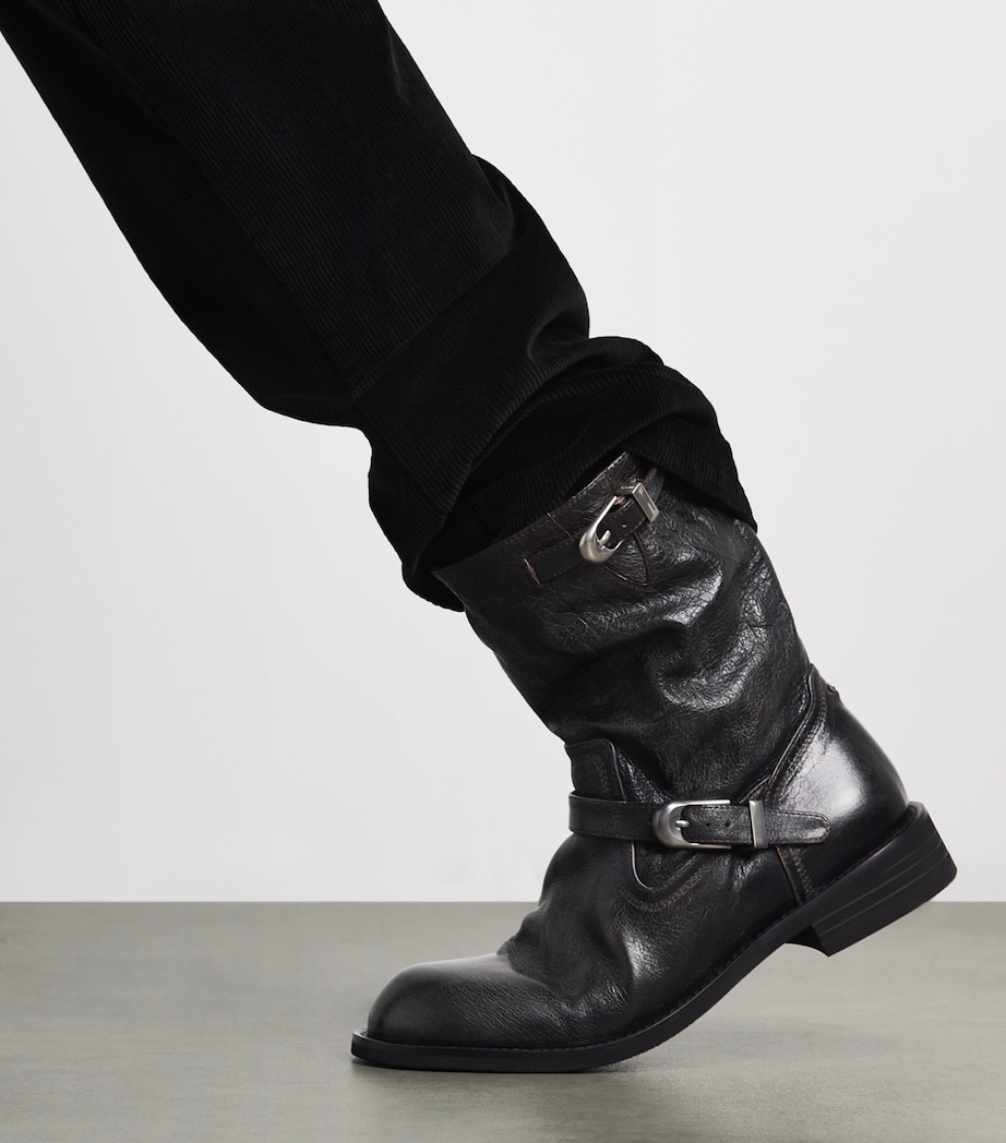 System Leather Buckle Ankle Boots Dark Brown Image 2