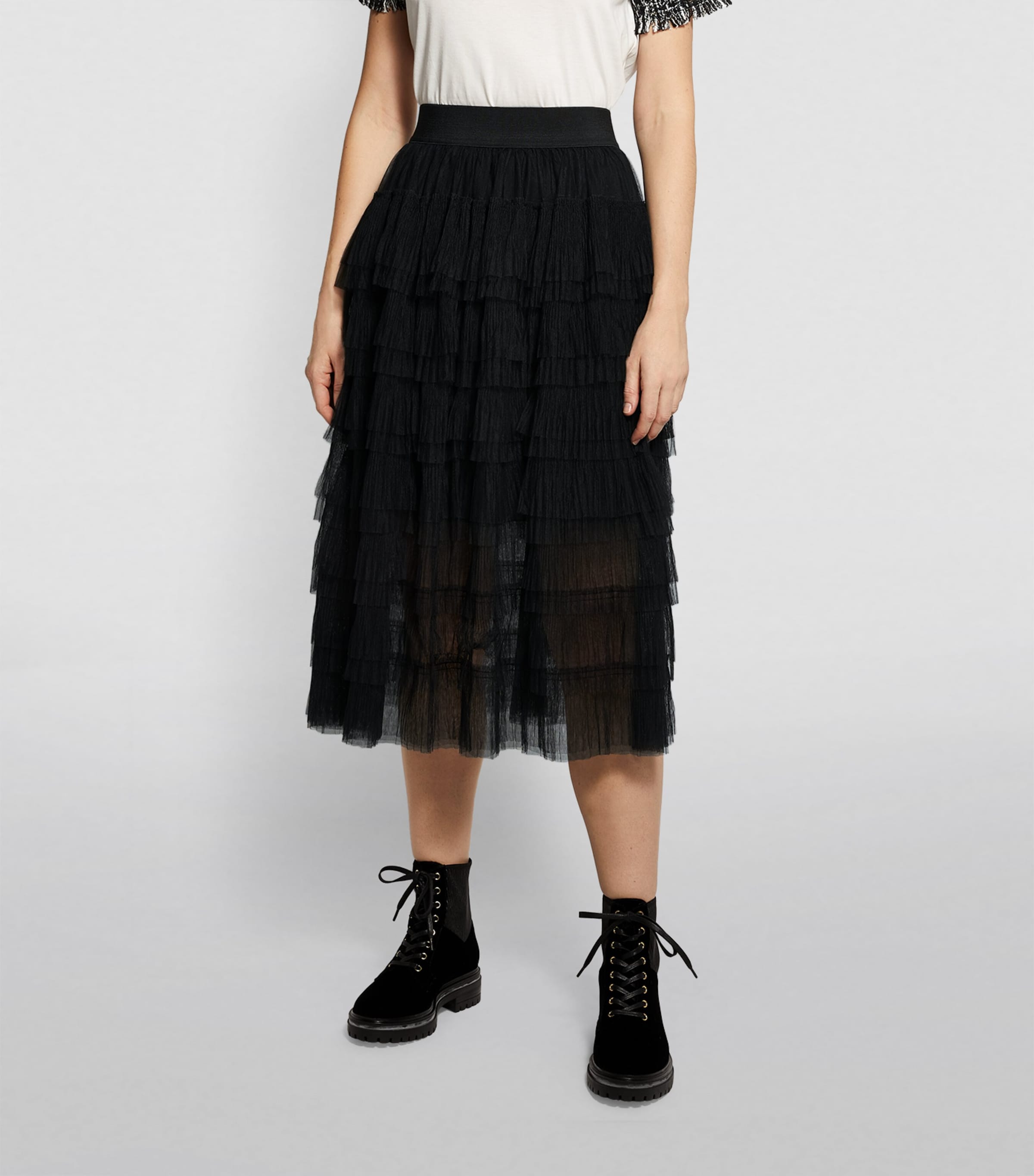 Semi-Sheer Midi Skirt BLACK Image 3
