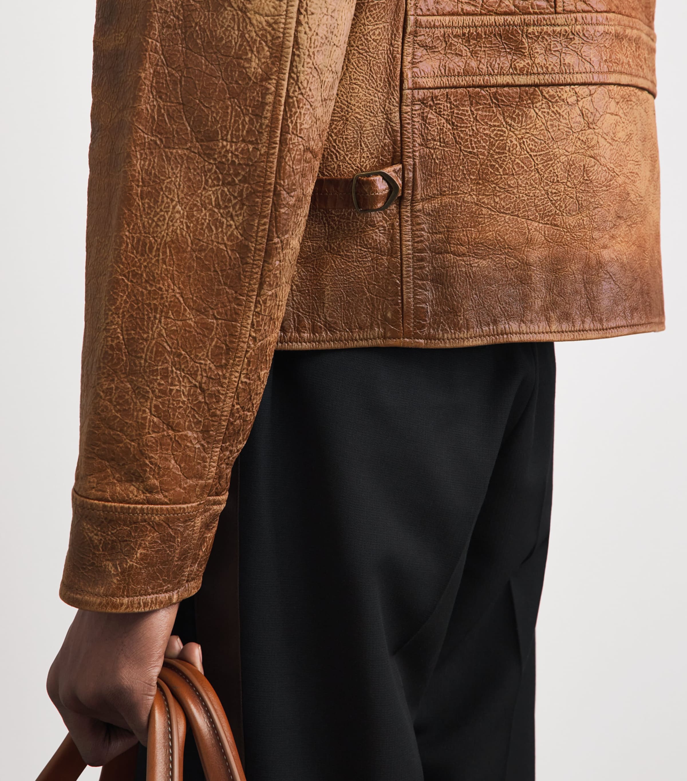 Polo Ralph Lauren Mens Leather Newsboy Jacket Brown X Image 3