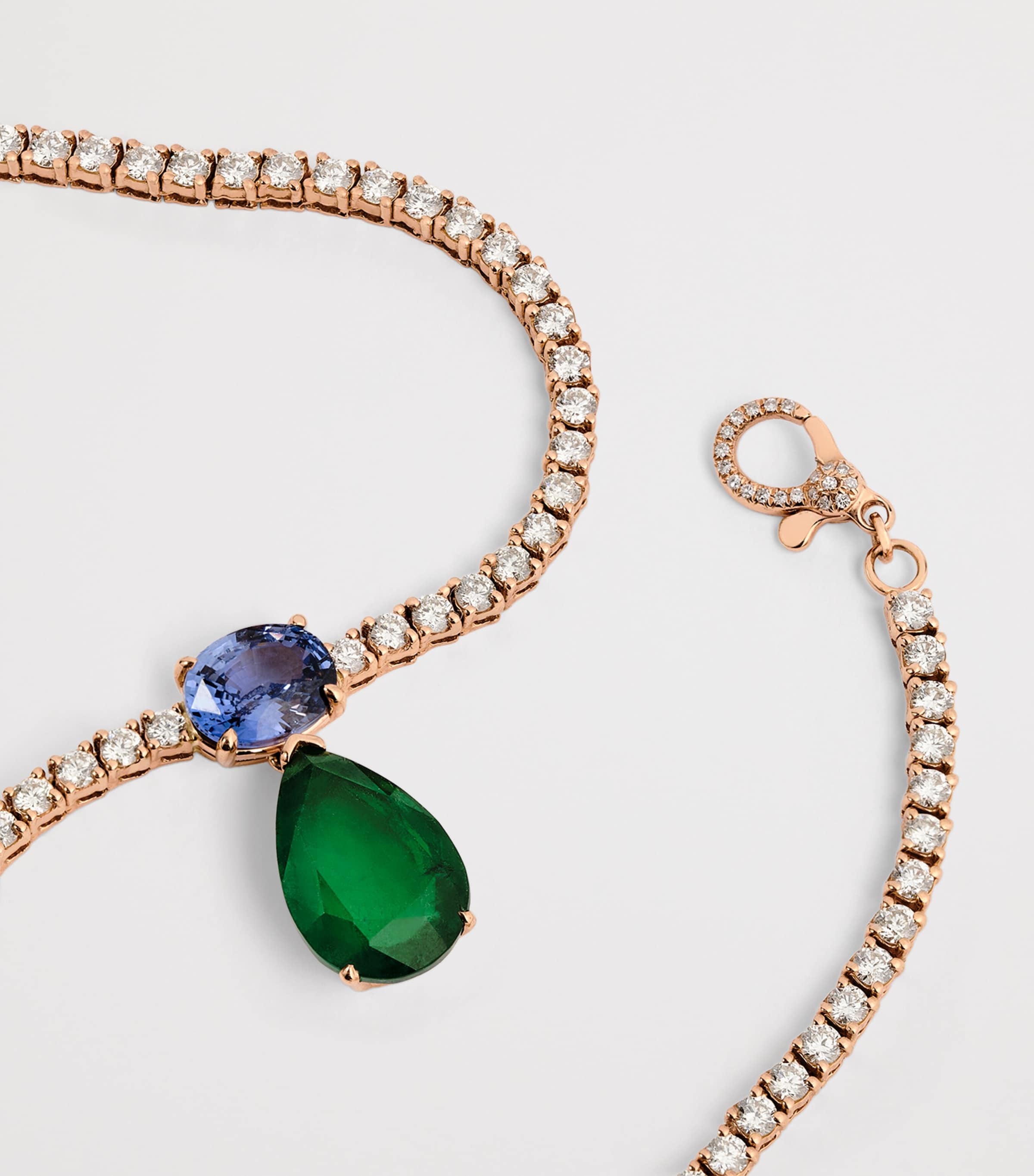 Rose Gold, Diamond, Sapphire and Emerald Ice Tennis Necklace ROSE GOLD Image 5