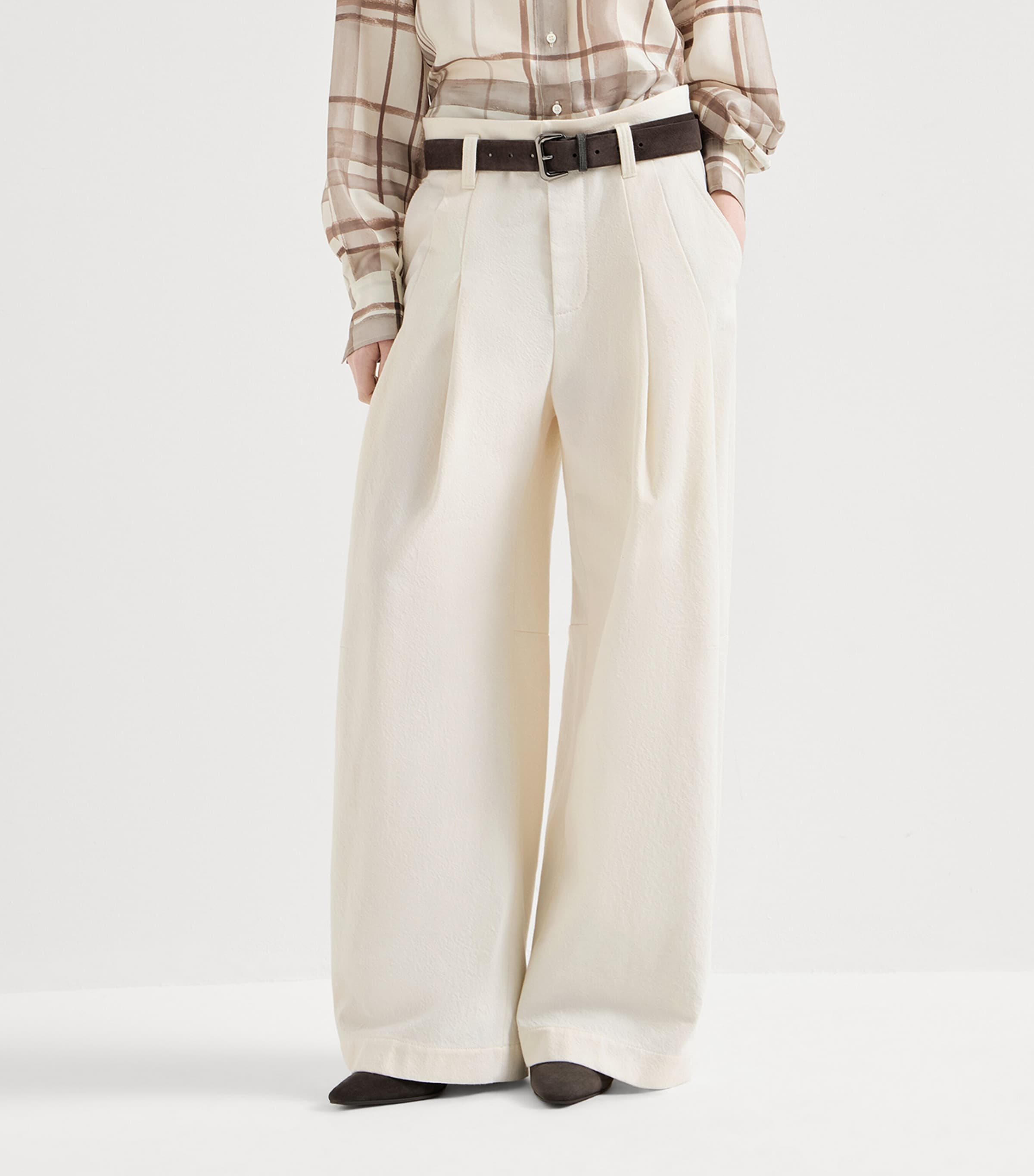 Brunello Cucinelli Womens Cotton-Wool High-Rise Trousers Image 3
