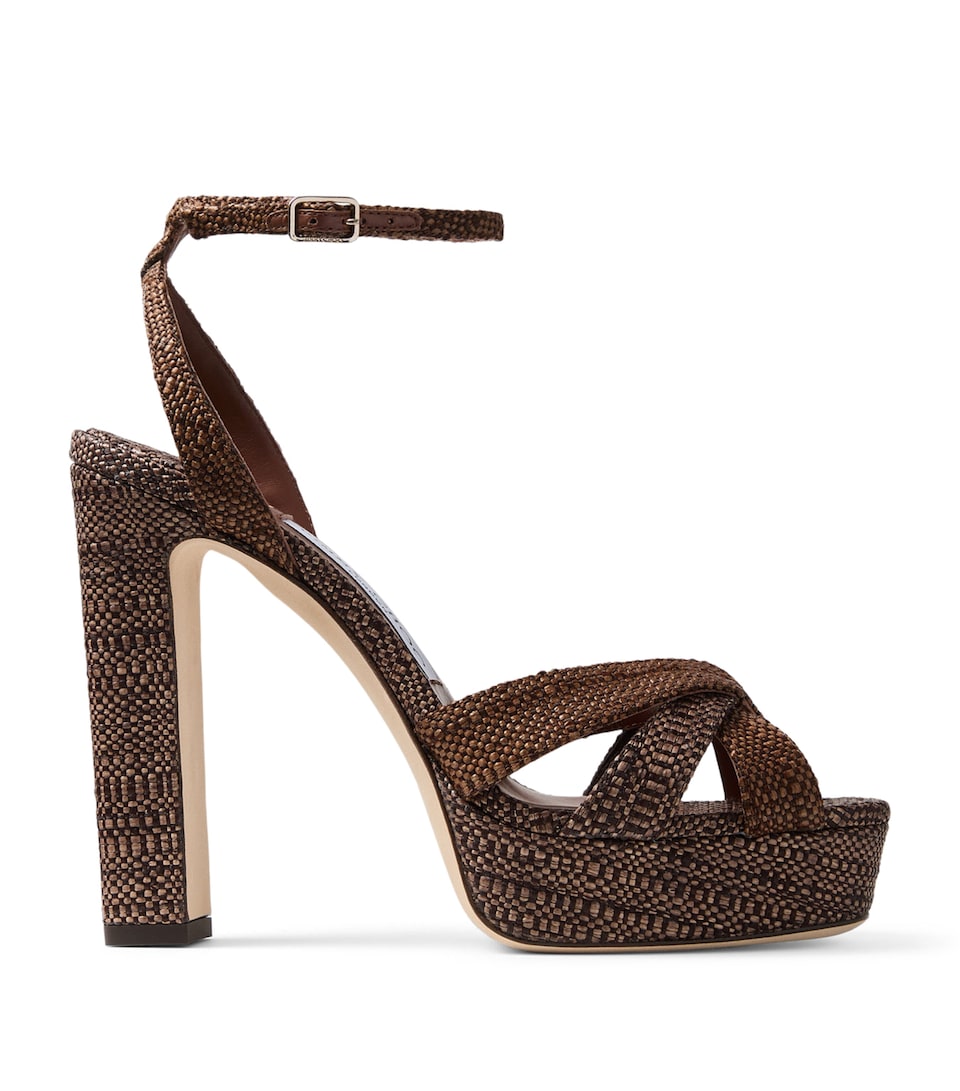 Jimmy Choo Kove 120 Woven Platform Sandals Chocolate/tan