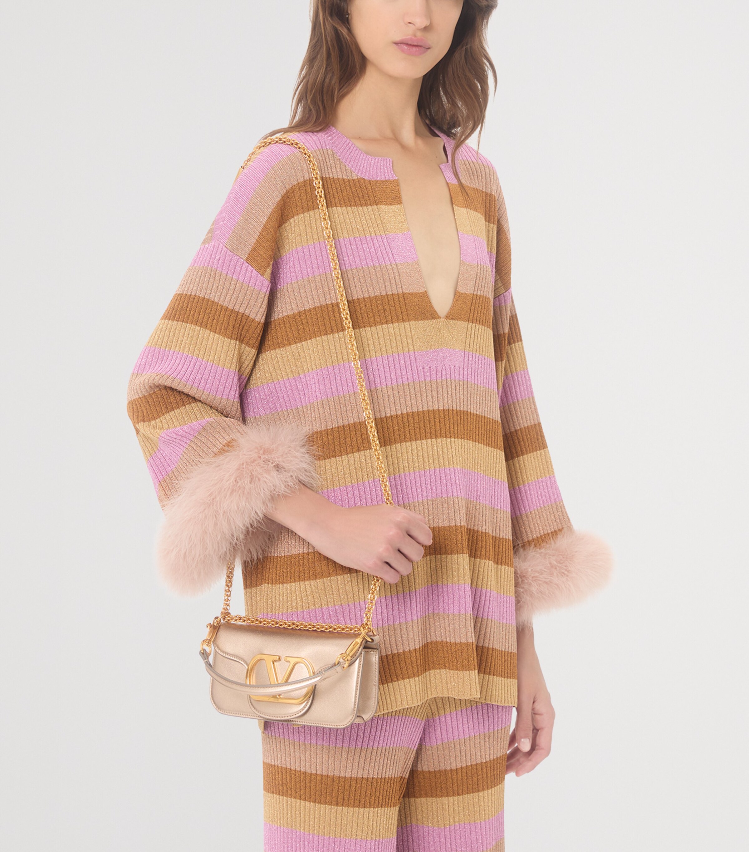 Valentino Womens Lurex Feather-Trim Sweater Image 6