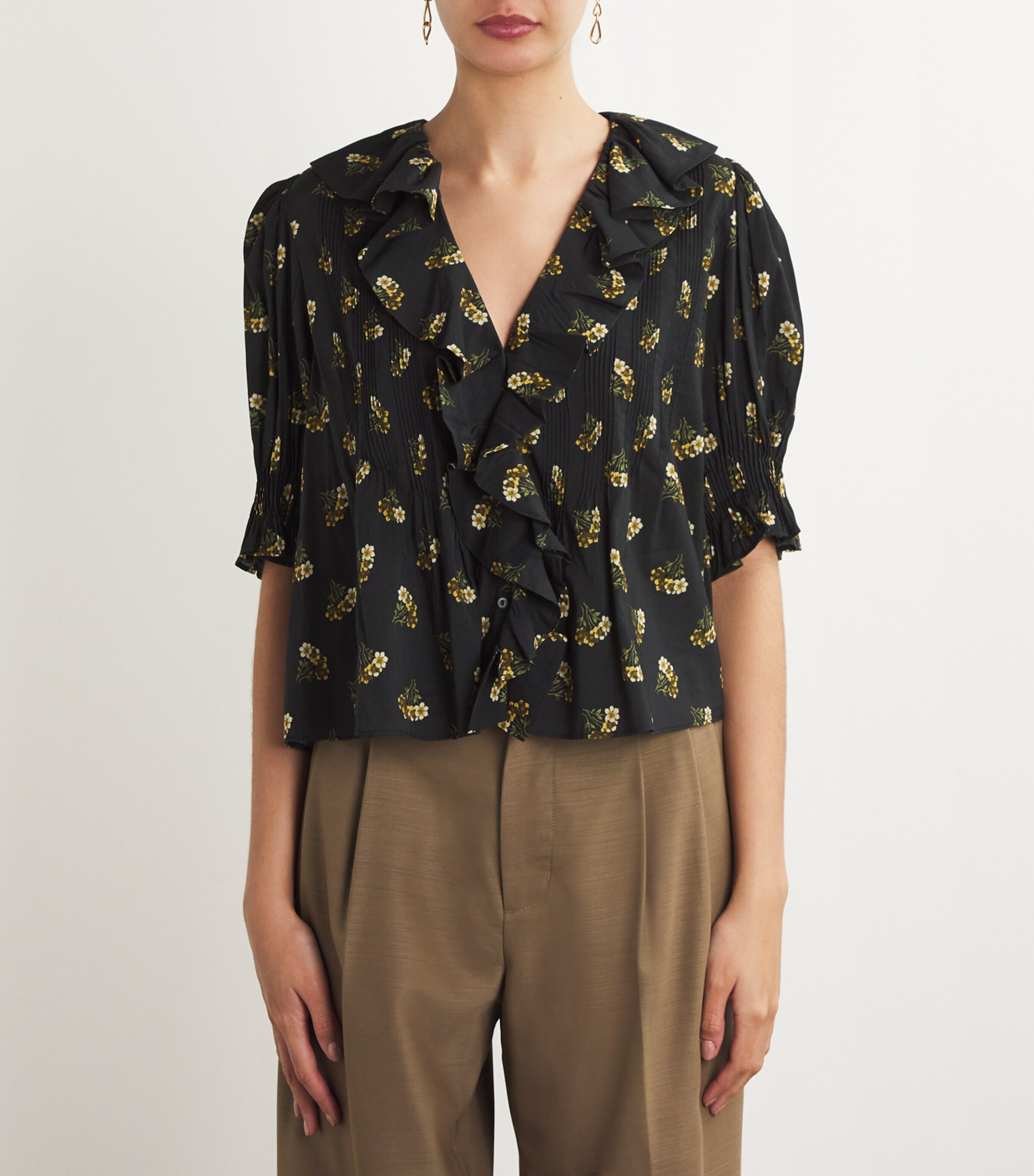 DÔEN Womens Buttercup Bouquet Ruffled Henry Blouse Buttercup Bouquet Image 3
