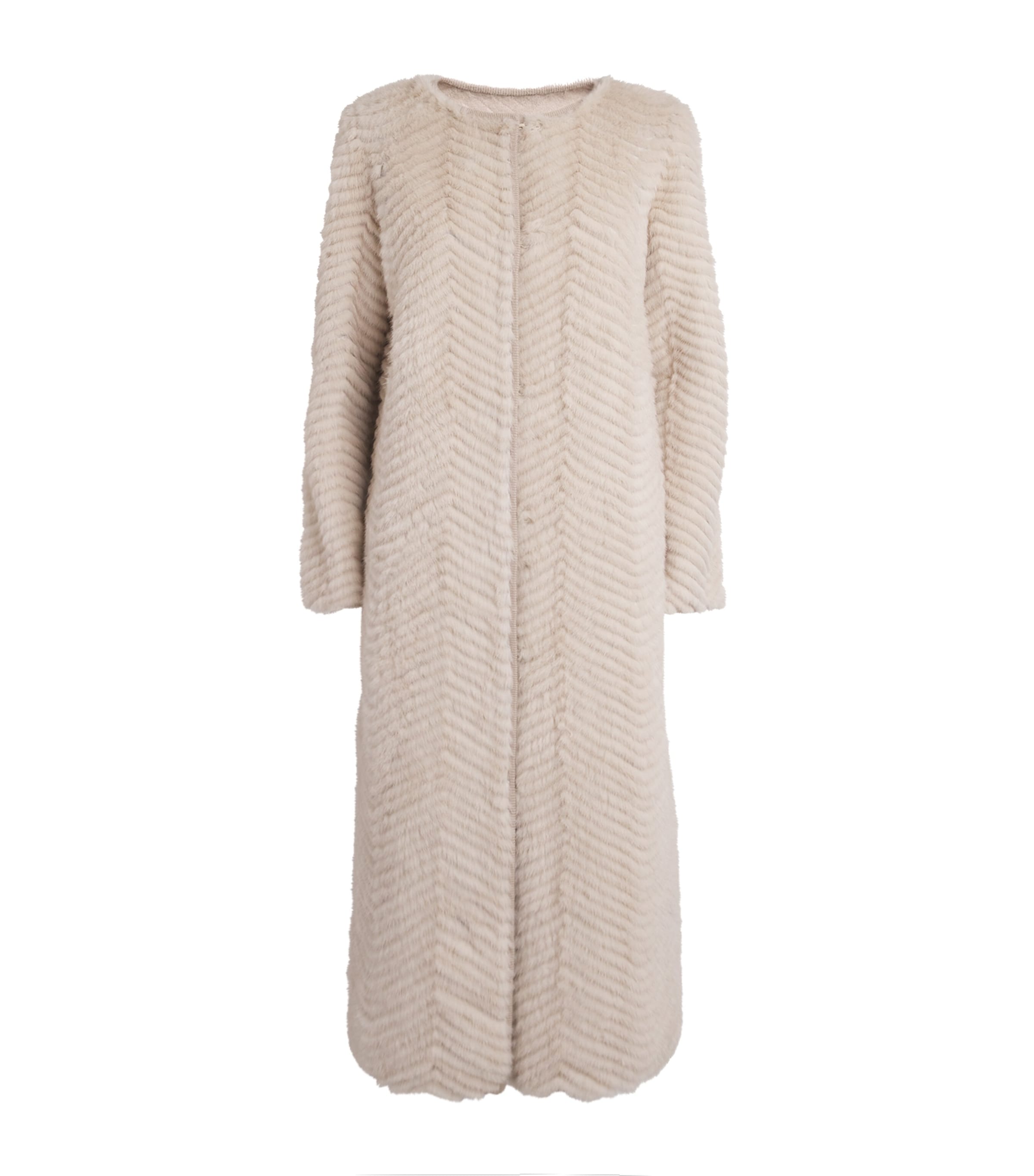 Yves Salomon Wool-fur Longline Coat In Beige