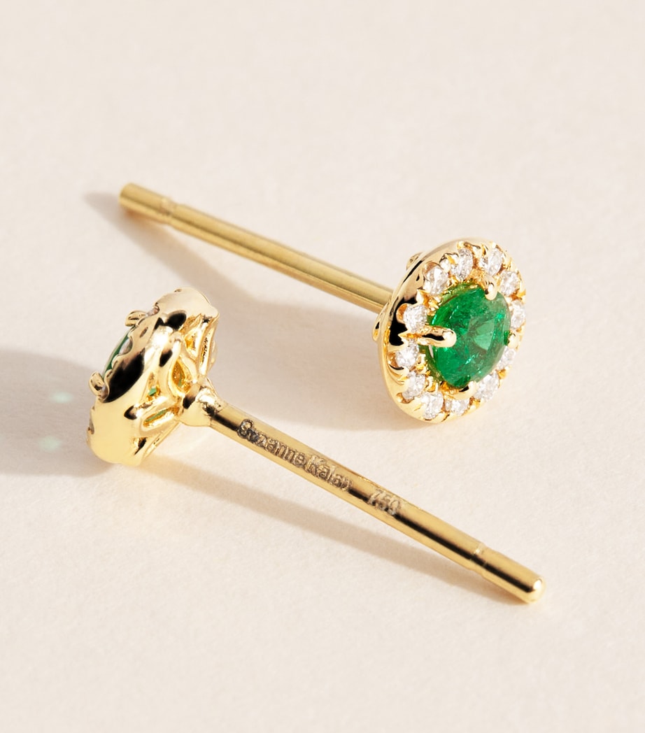 Suzanne Kalan Mini Yellow Gold, Diamond and Emerald Bold Stud Earrings Yg/emer Image 5