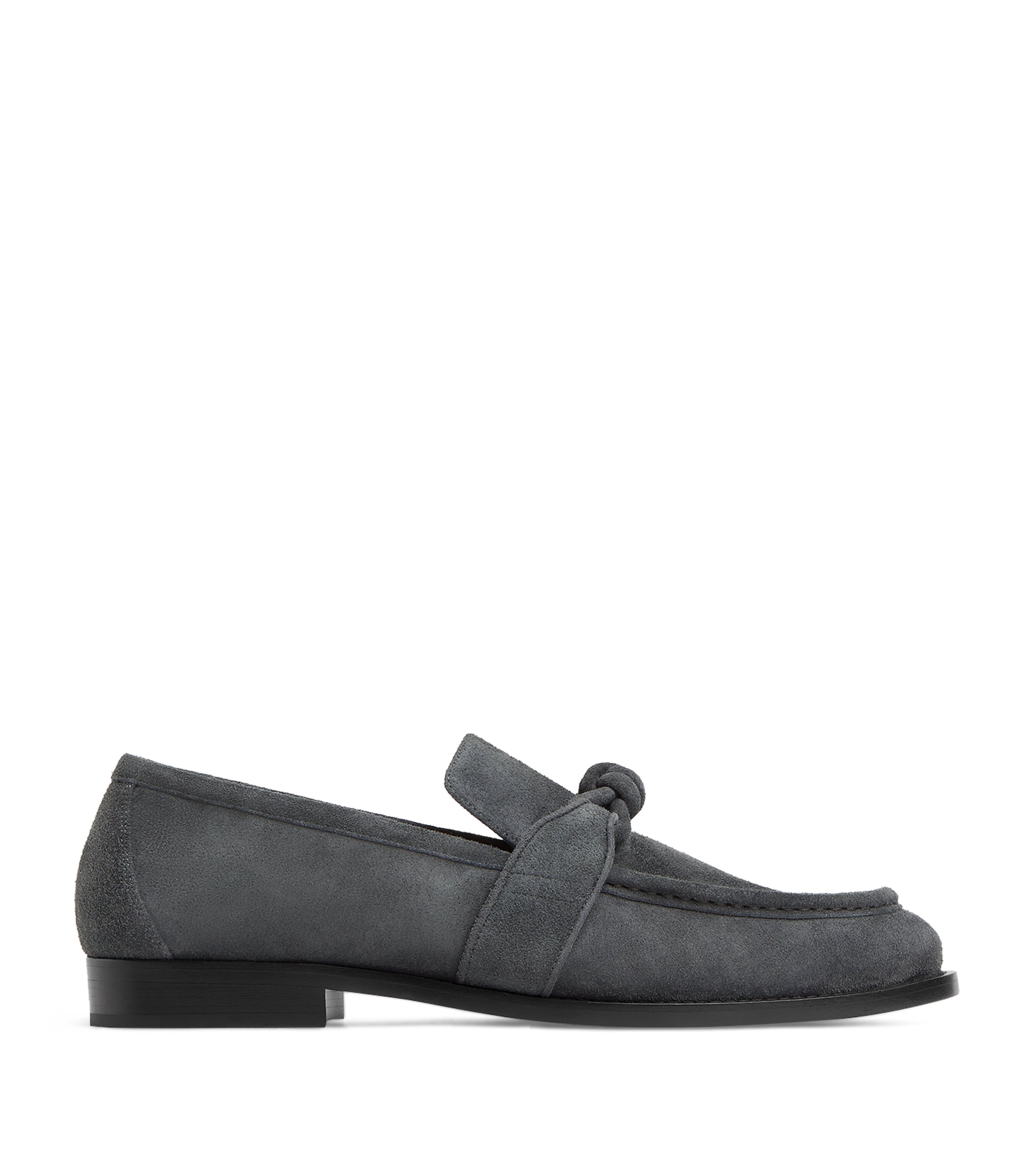 Bottega Veneta Knot Detail Round Toe Textured Leather Loafers In Blue