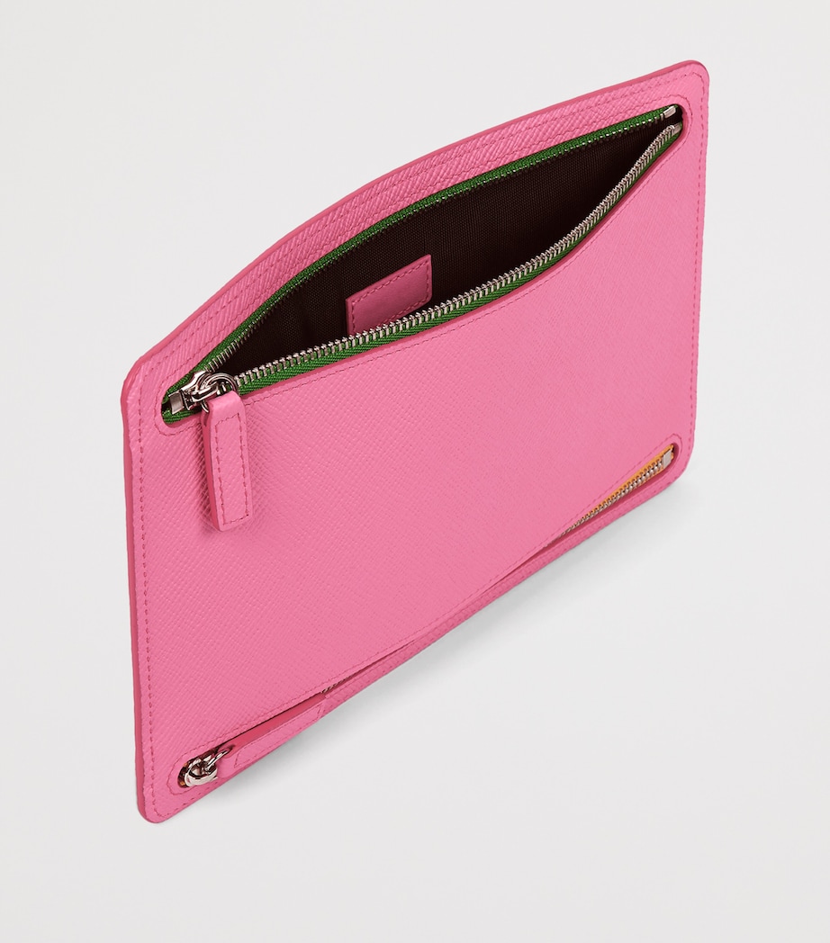Smythson Leather Panama Multi-Zip Travel Wallet Flamingo Image 2