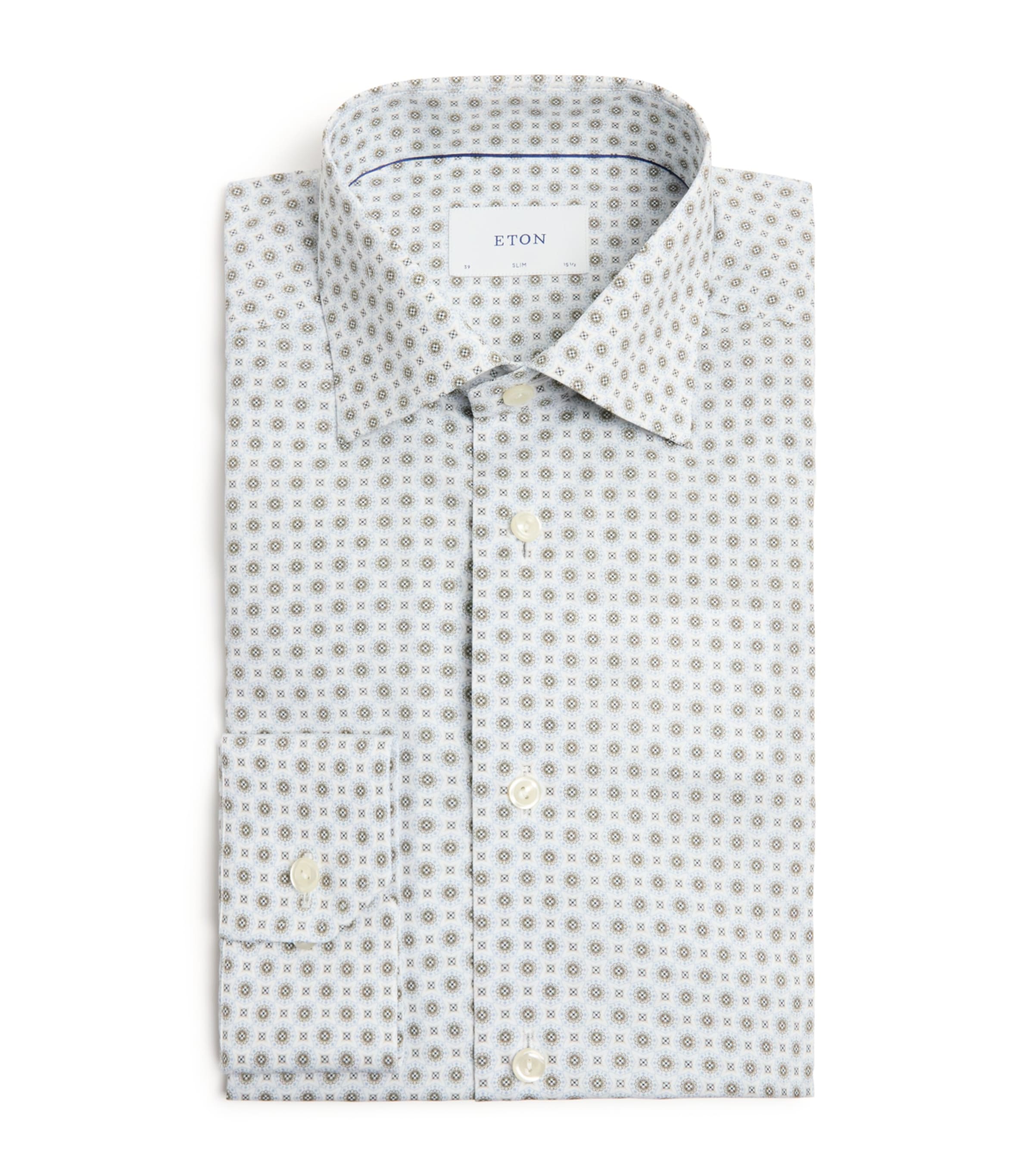Eton Mens Cotton Geometric Print Contemporary Fit Shirt Beige Image 1