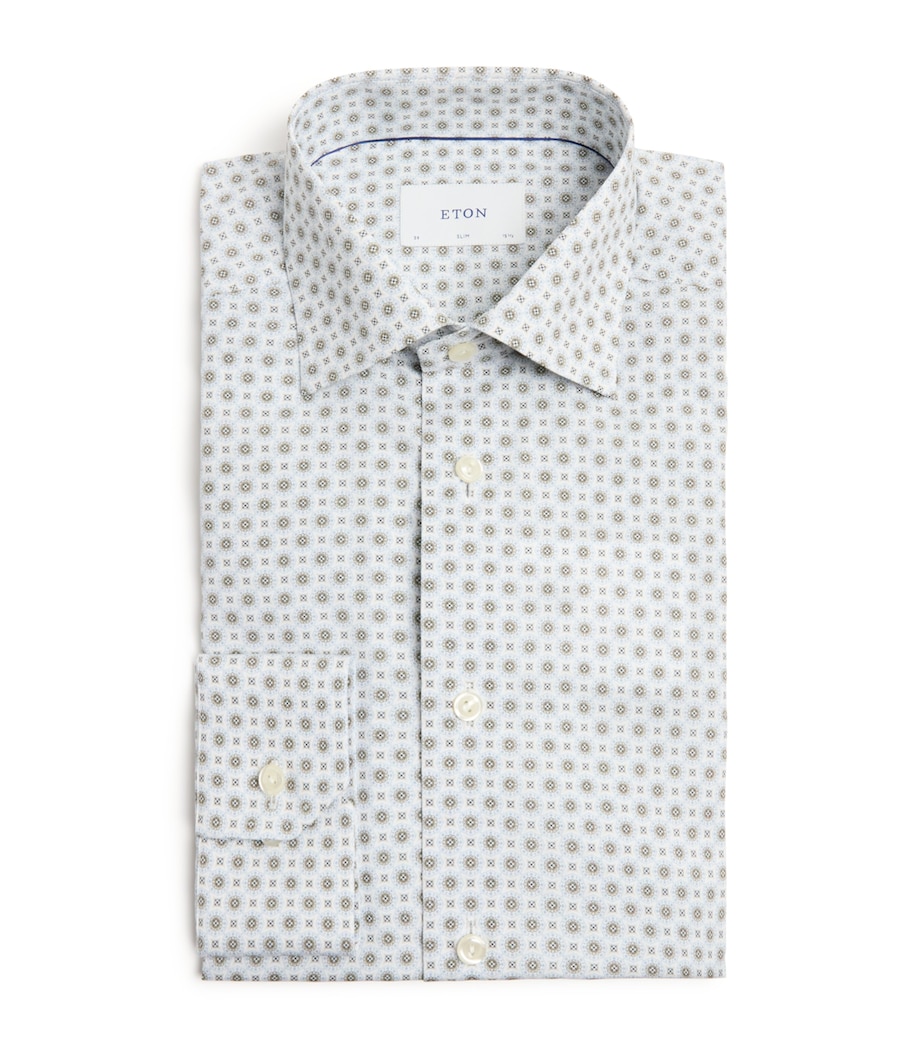 Eton Mens Cotton Geometric Print Contemporary Fit Shirt Beige Image 1