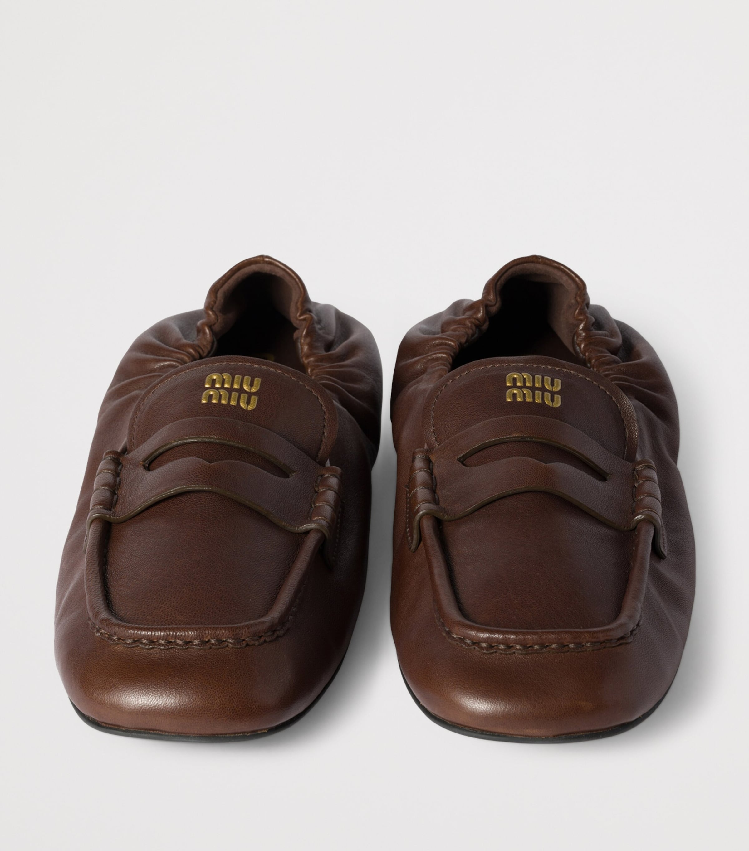 Nappa Leather Ruched Loafers F0NBL Image 4