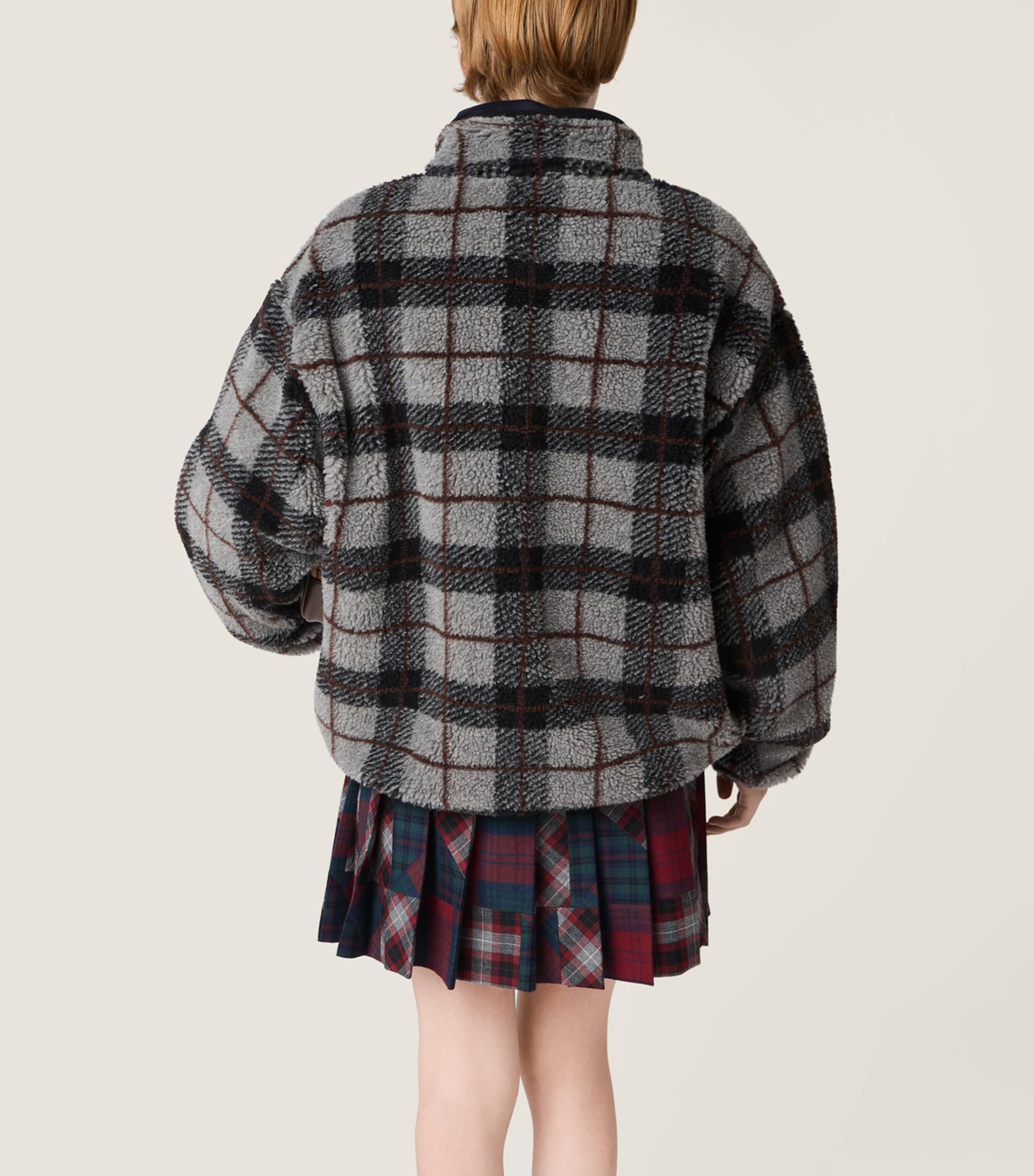Miu Miu Grey Fleece Check Zip-Up Jacket | Harrods UK