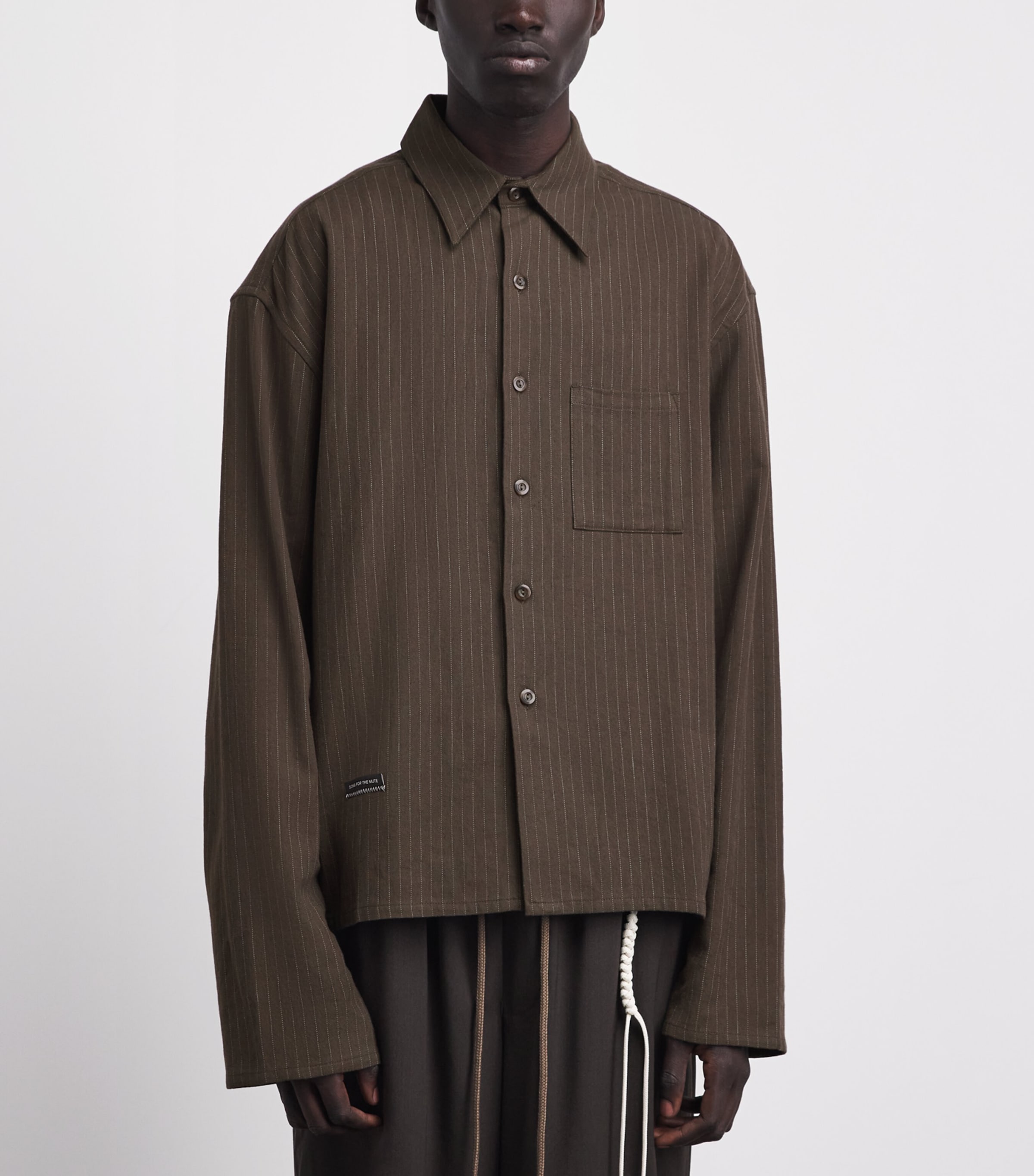 Song For The Mute Mens Stripe School Shirt Khaki Image 4