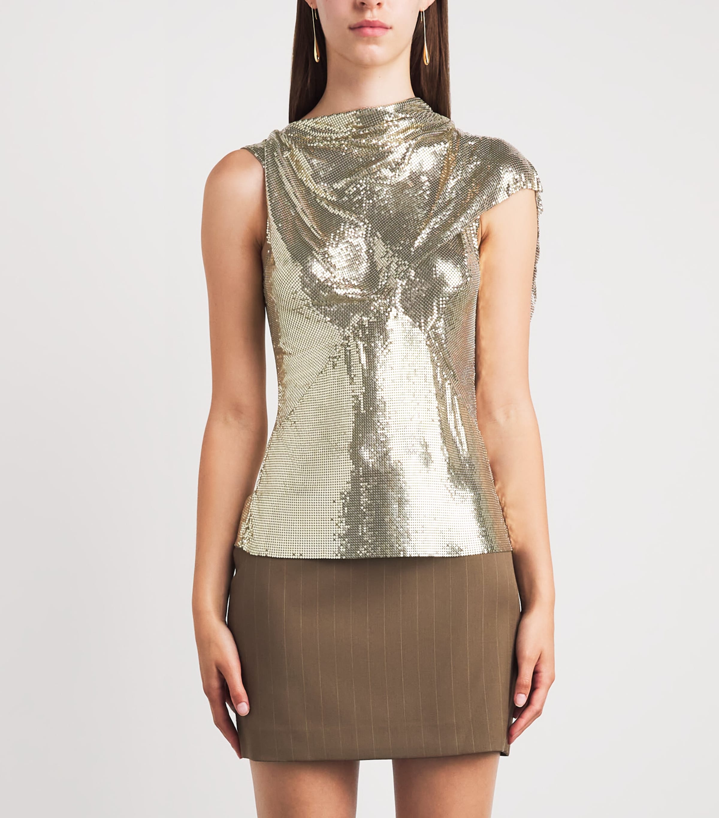 Rabanne Womens Chainmail Draped Blouse Light Gold Image 4