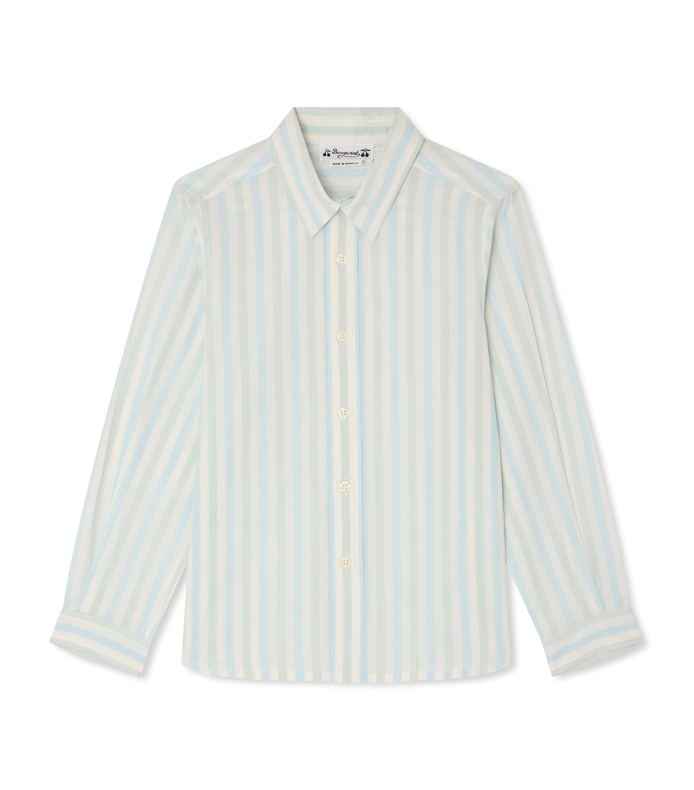 Bonpoint Cotton Stripe Shirt (10-14 Years) Ra Bleu Aqua Image 1