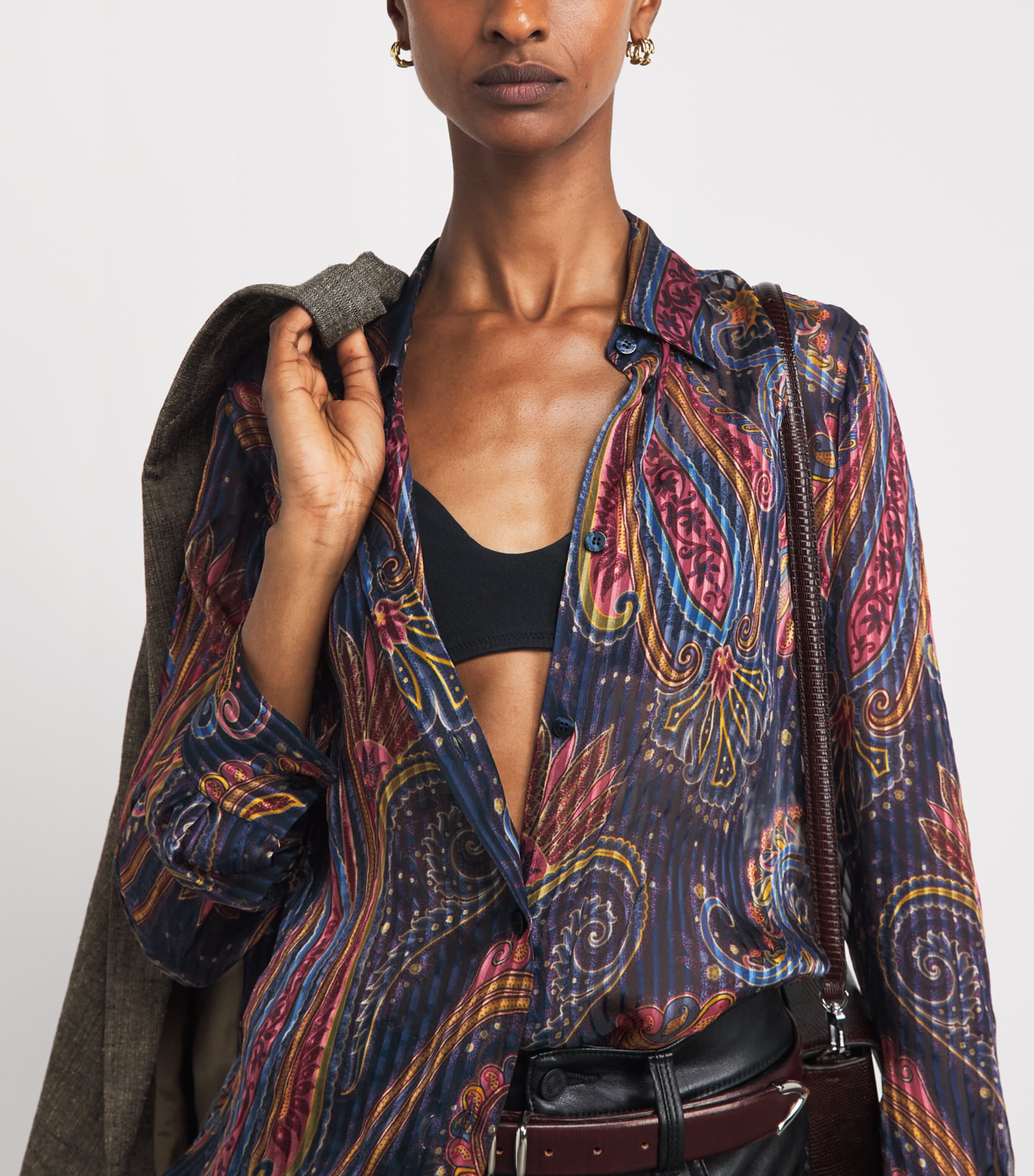 Etro Womens Silk Pleated Paisley Shirt Print/blue Bs Image 3
