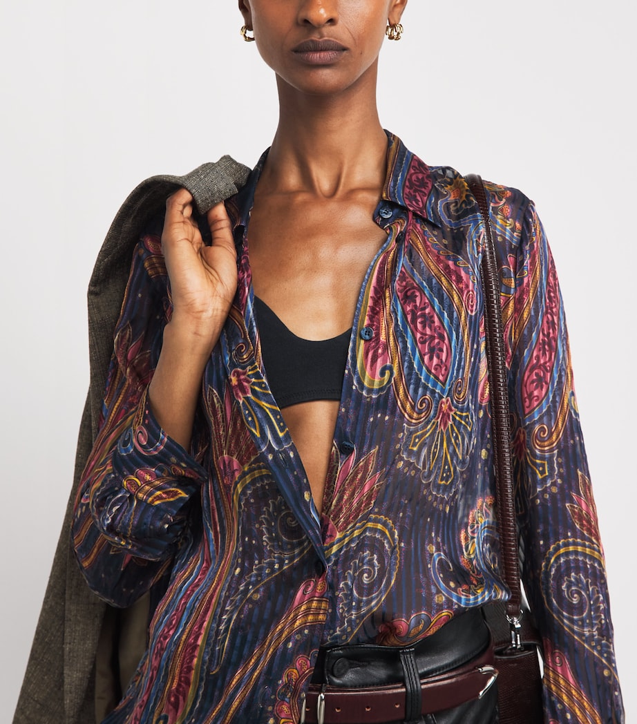 Etro Womens Silk Pleated Paisley Shirt Print/blue Bs Image 3