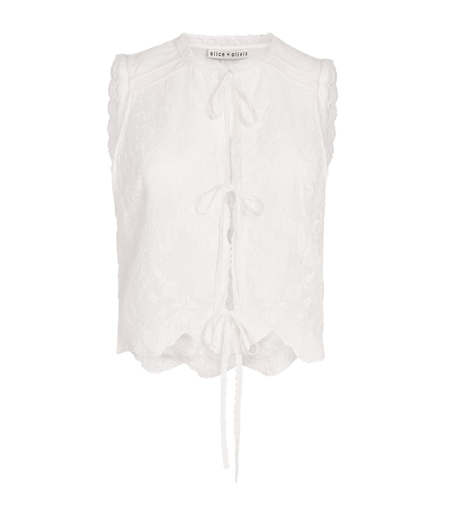 Alice+Olivia Womens Cotton Embroidered Amal Blouse Off White Image 1