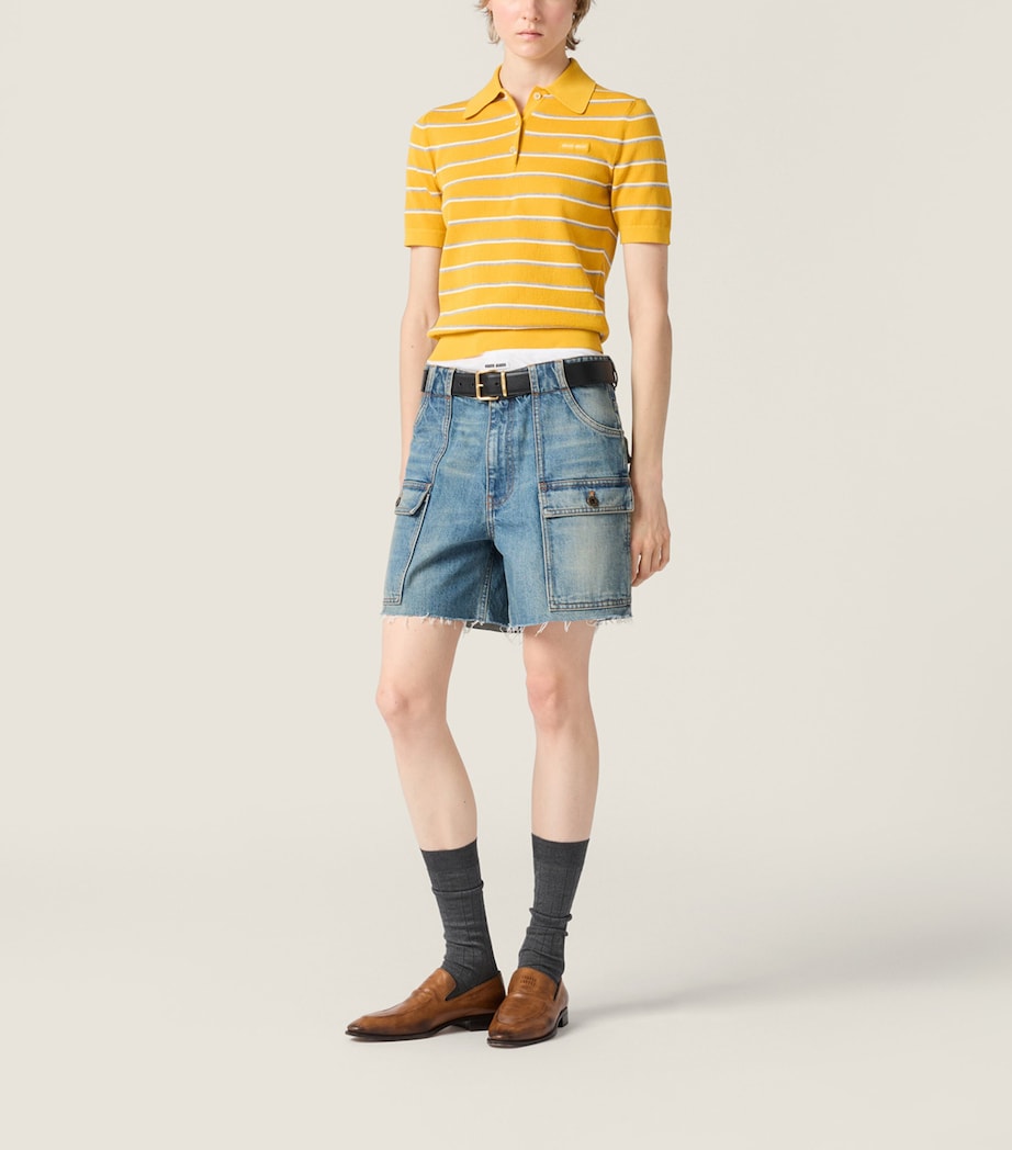 Miu Miu Womens Cotton Stripe Polo Shirt Yellow Image 2