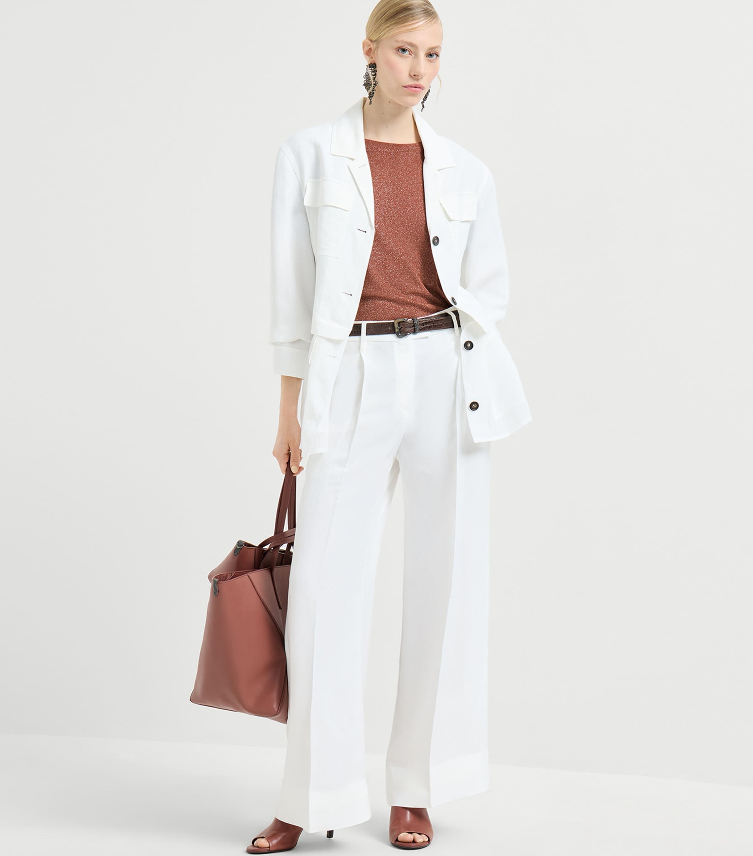 Brunello Cucinelli Womens Twill Pleated Loose Trousers Image 2