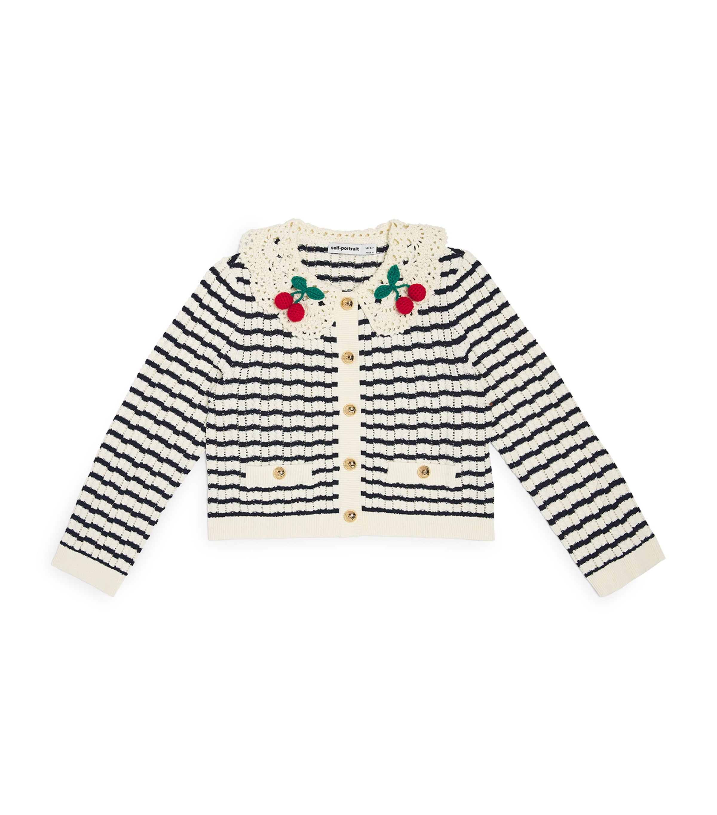 Self-Portrait Kids Stripe Crochet-Collar Cardigan (4-12 Years) Cream Image 1