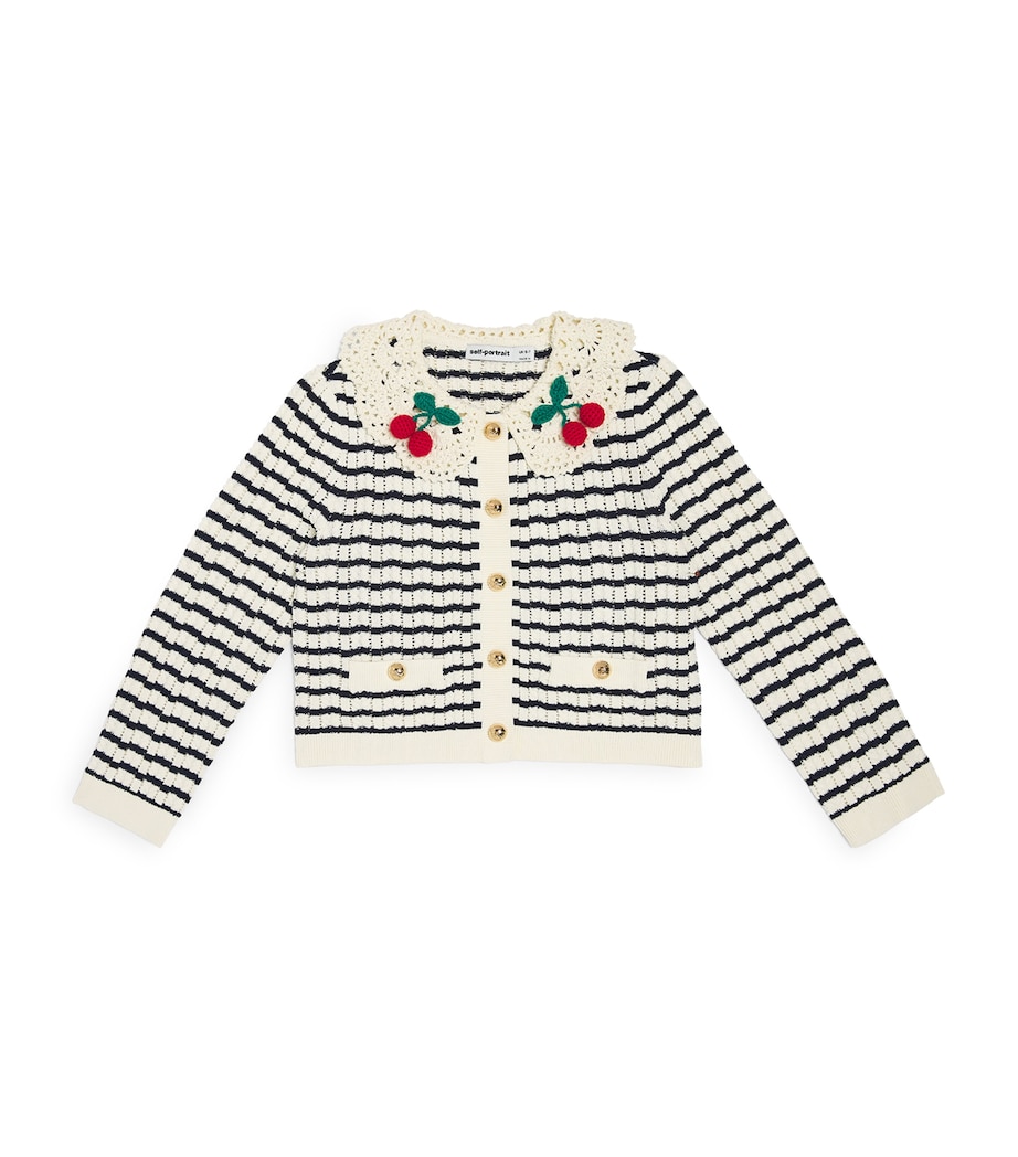 Self-Portrait Kids Stripe Crochet-Collar Cardigan (4-12 Years) Cream Image 1