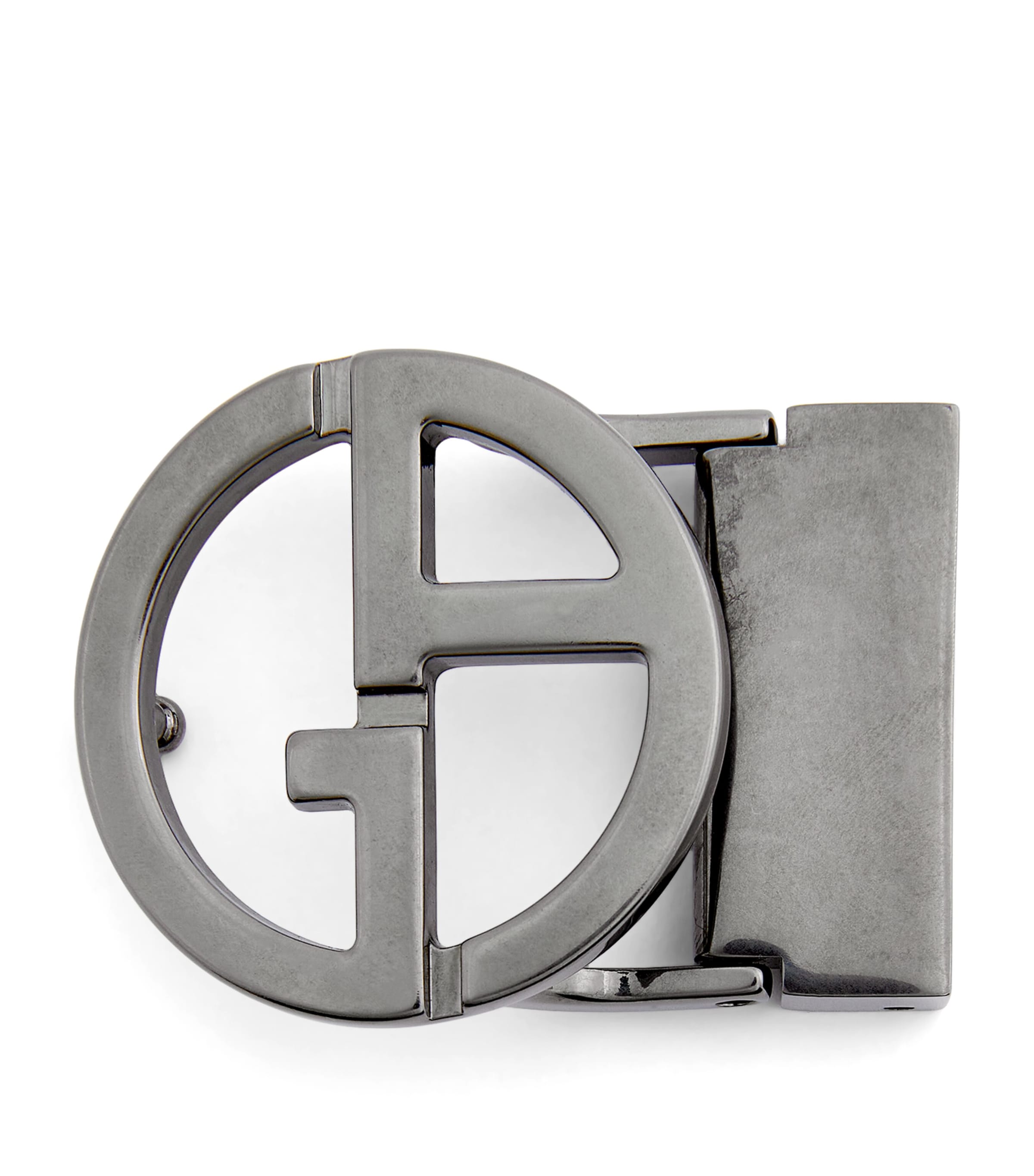 Giorgio Armani Ruthenium-plated Ga Logo Belt Buckle In Black