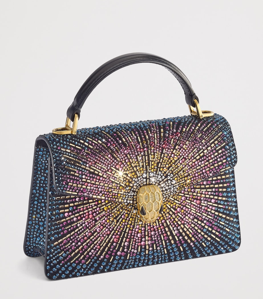 Mini Crystal-Embellished Suede Serpenti Forever Top-Handle Bag BLUE MEDIUM Image 6