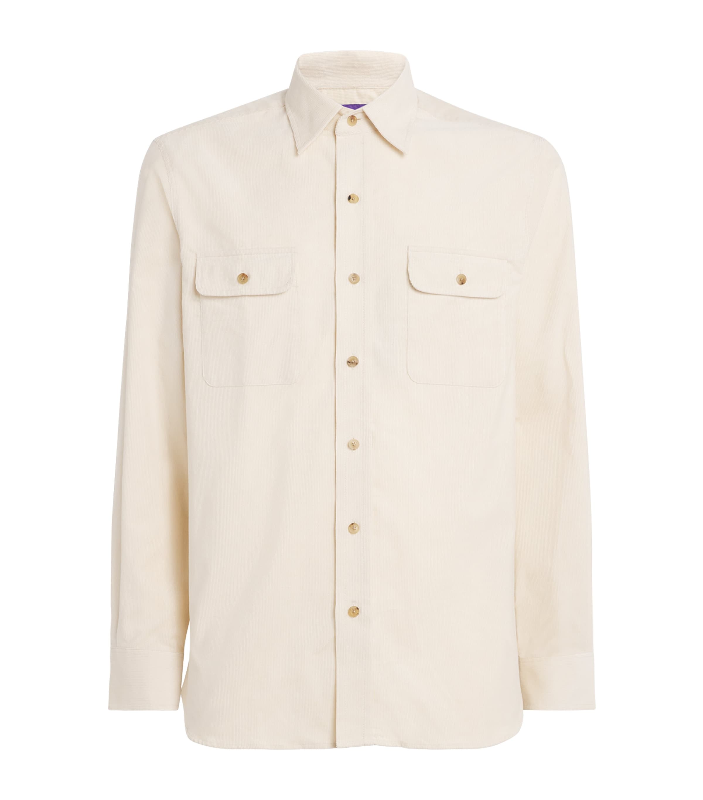 Ralph Lauren Purple Label Mens Sea Island Cotton Fine-Wale Corduroy Shirt Classic Cream Image 1